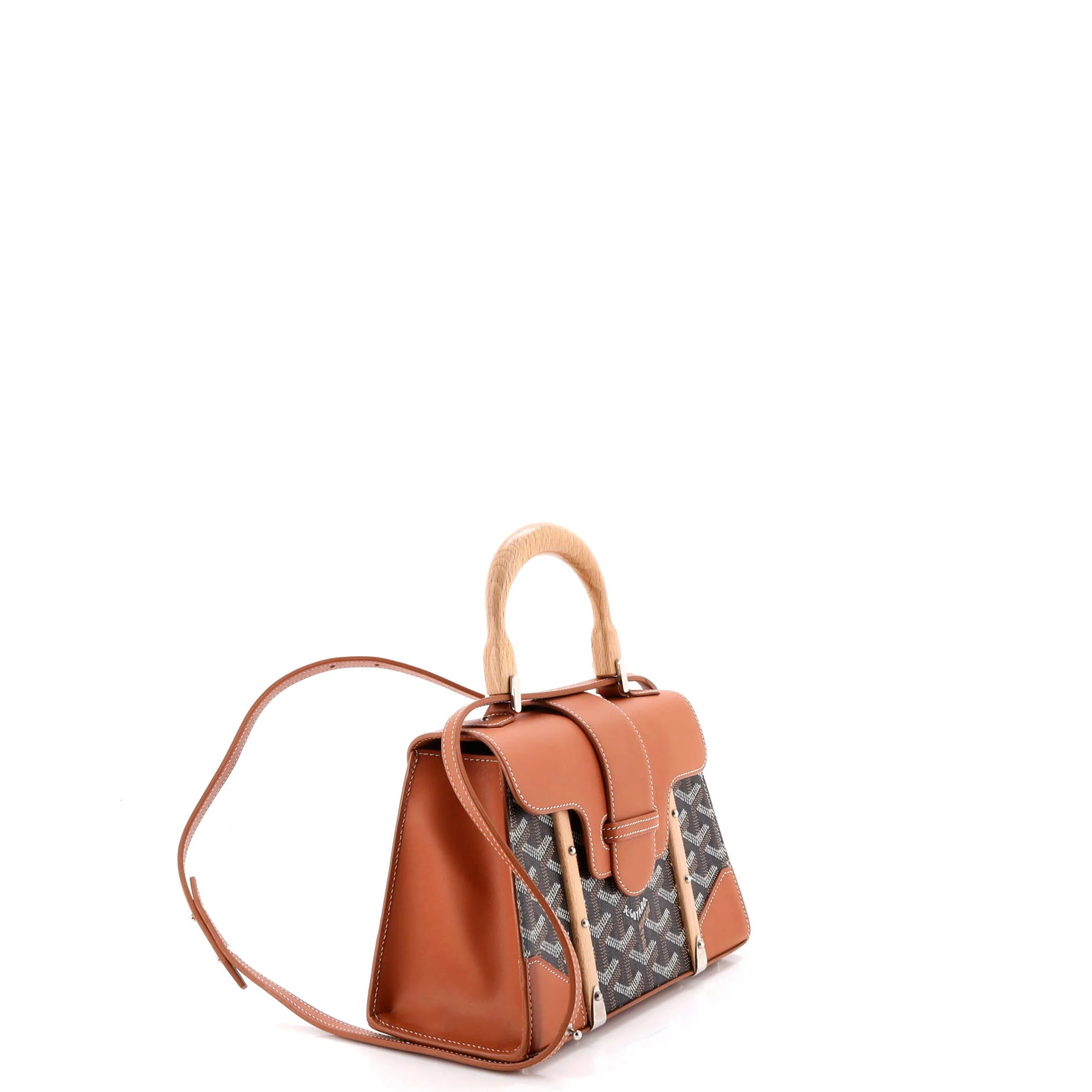 Structured Saigon Top Handle Bag Coated Canvas with Leather Mini - Image 2
