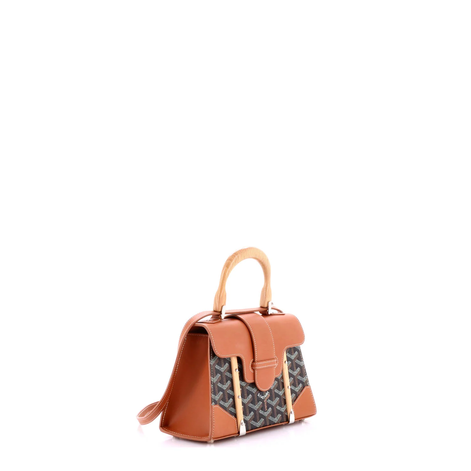 Structured Saigon Top Handle Bag Coated Canvas with Leather Mini - Image 2