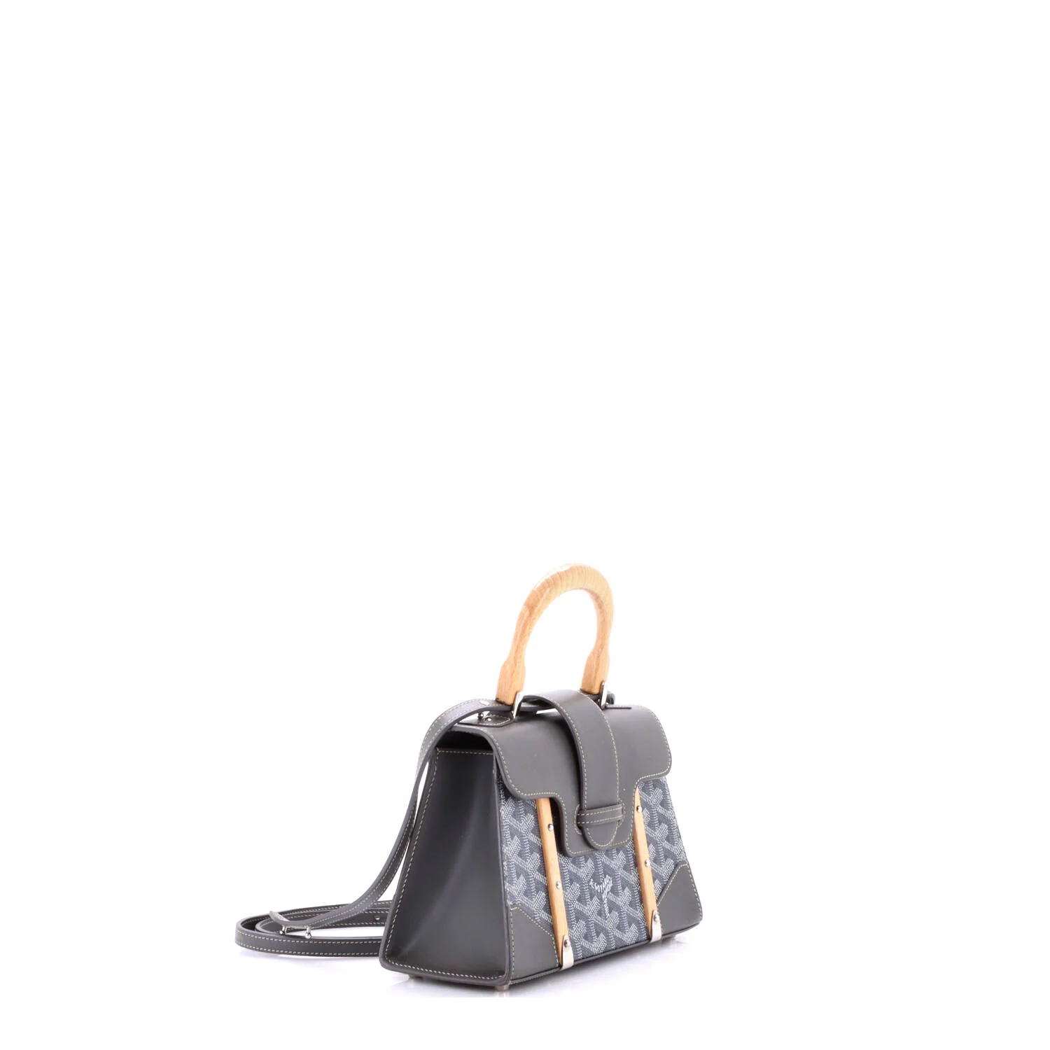 Structured Saigon Top Handle Bag Coated Canvas with Leather Mini - Image 2
