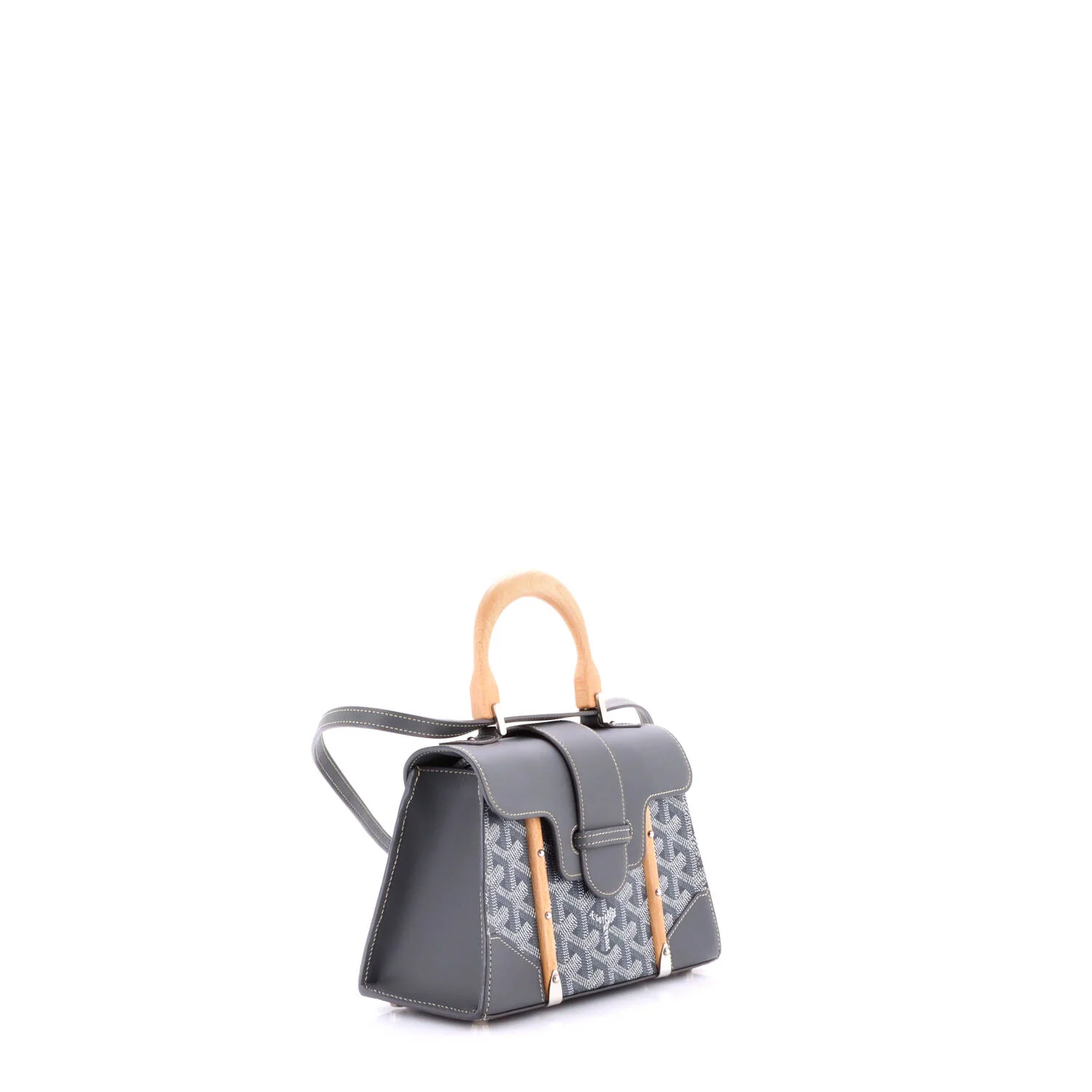 Structured Saigon Top Handle Bag Coated Canvas with Leather Mini - Image 2