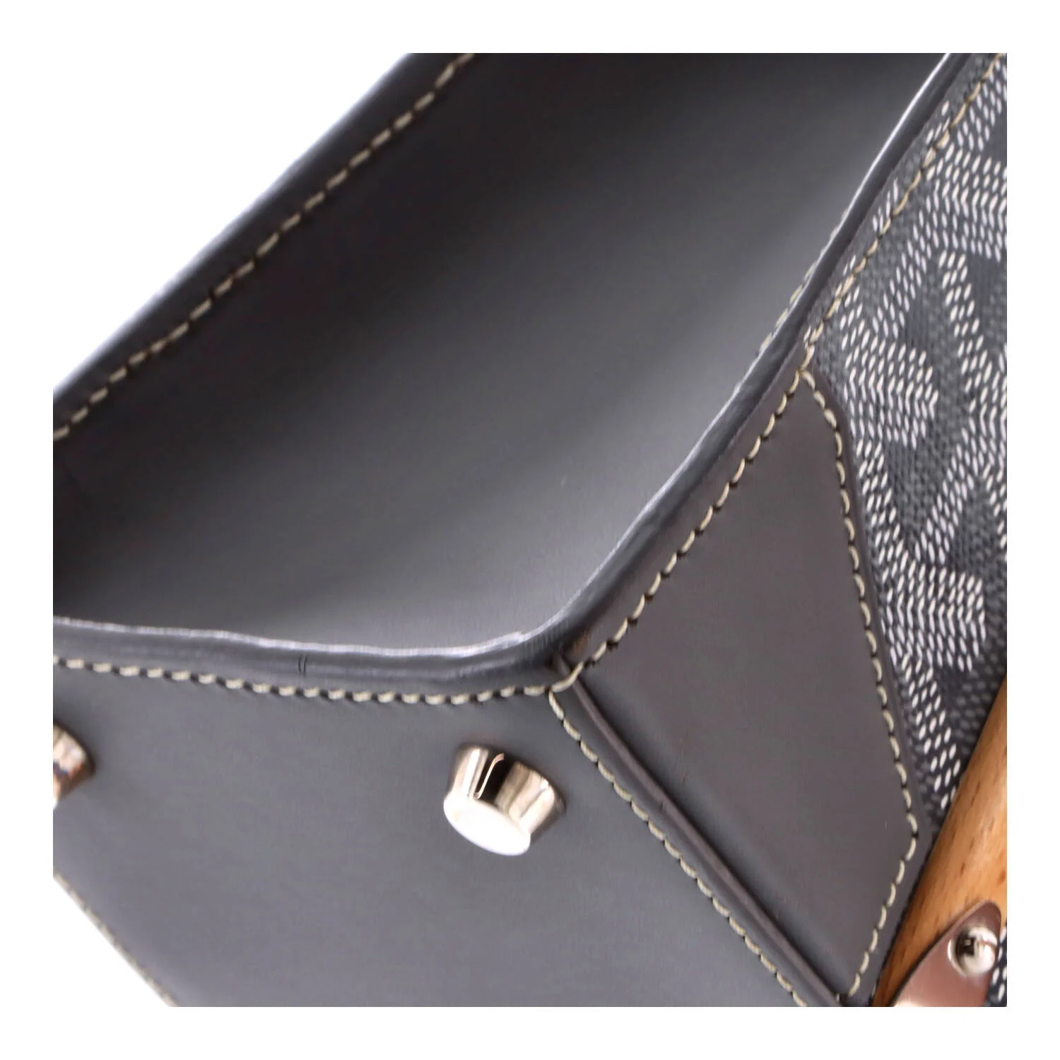 Structured Saigon Top Handle Bag Coated Canvas with Leather Mini - Image 6