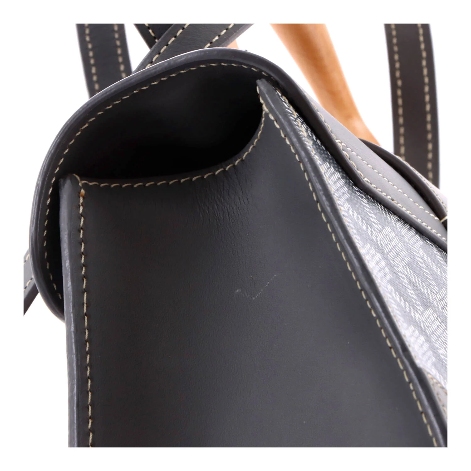 Structured Saigon Top Handle Bag Coated Canvas with Leather Mini - Image 7