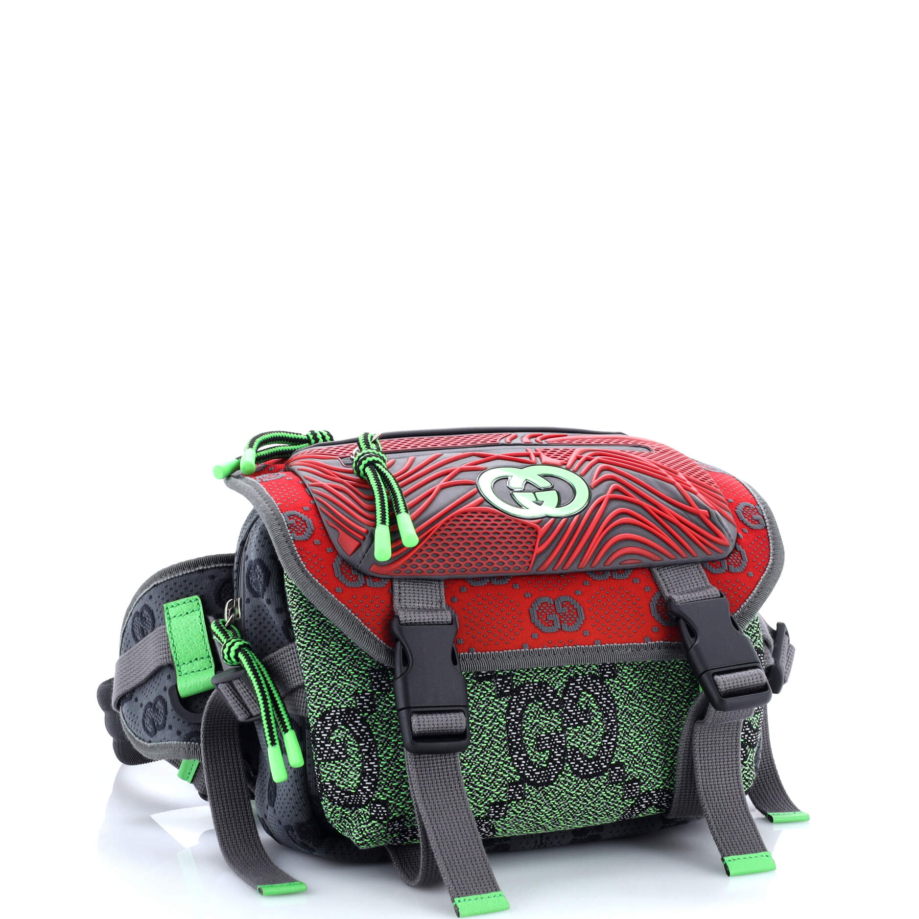 Buckle Flap Chest Strap Backpack GG Fabric with Rubber - Image 2