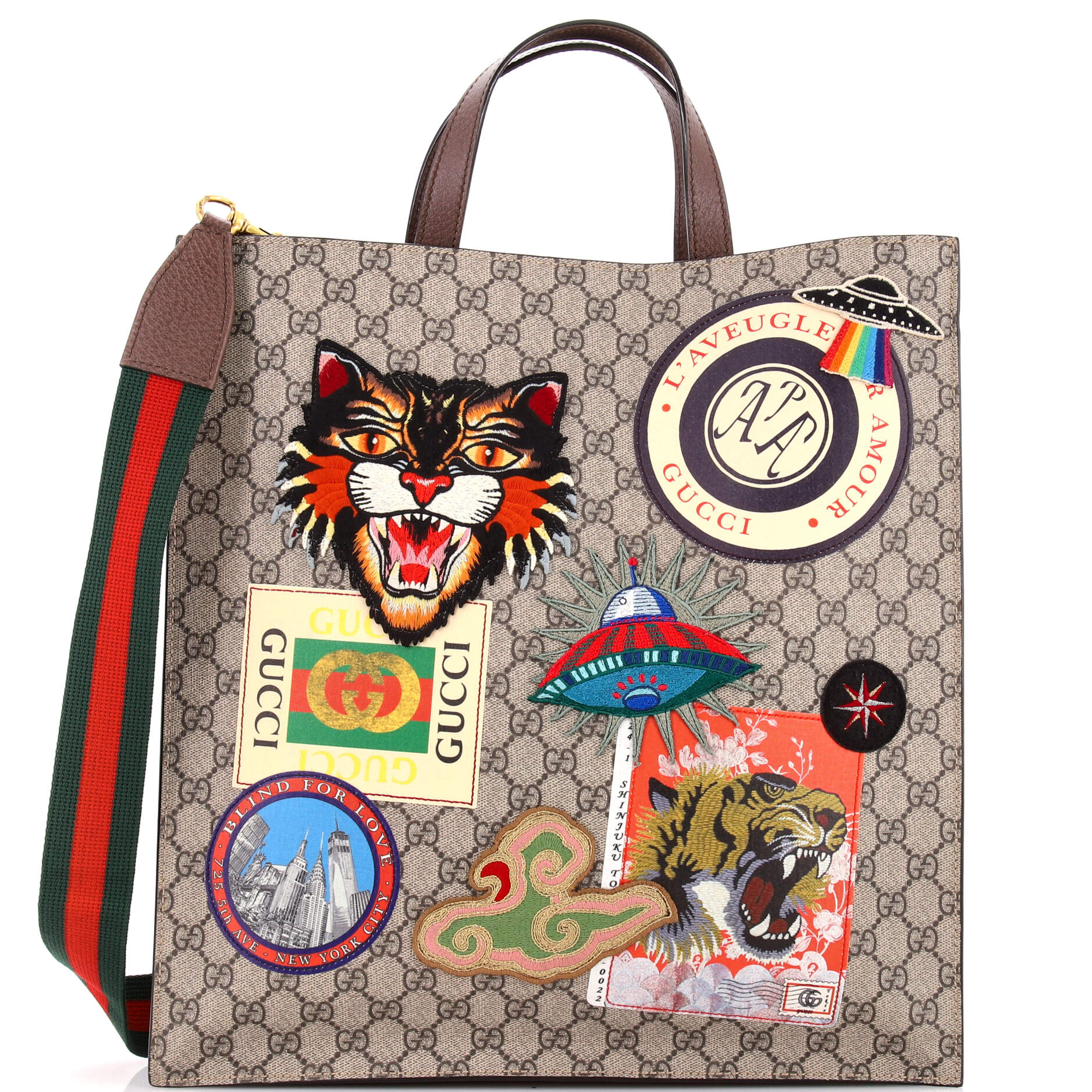 Courrier Convertible Soft Open Tote GG Coated Canvas with Applique North South