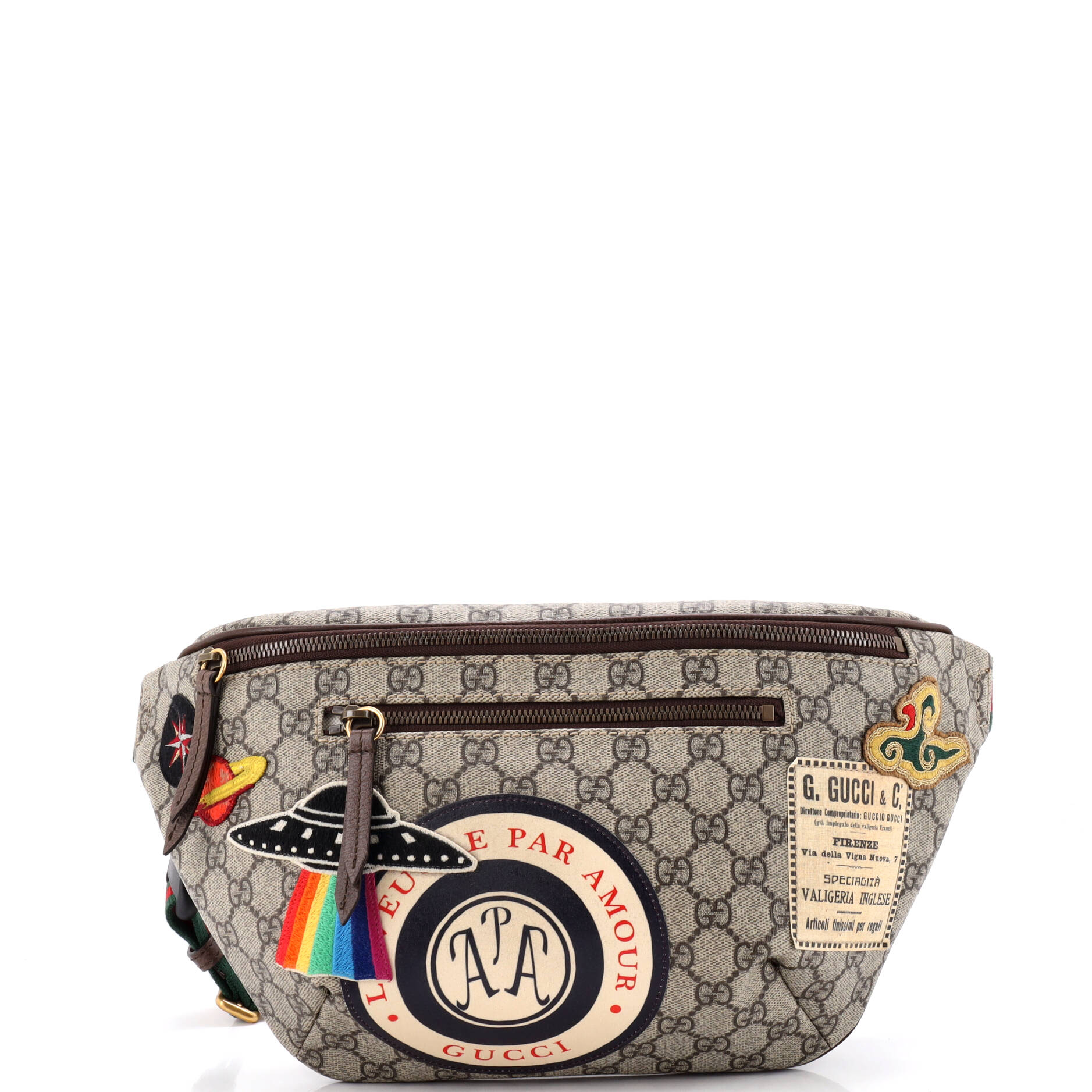 Courrier Zip Belt Bag GG Coated Canvas with Applique