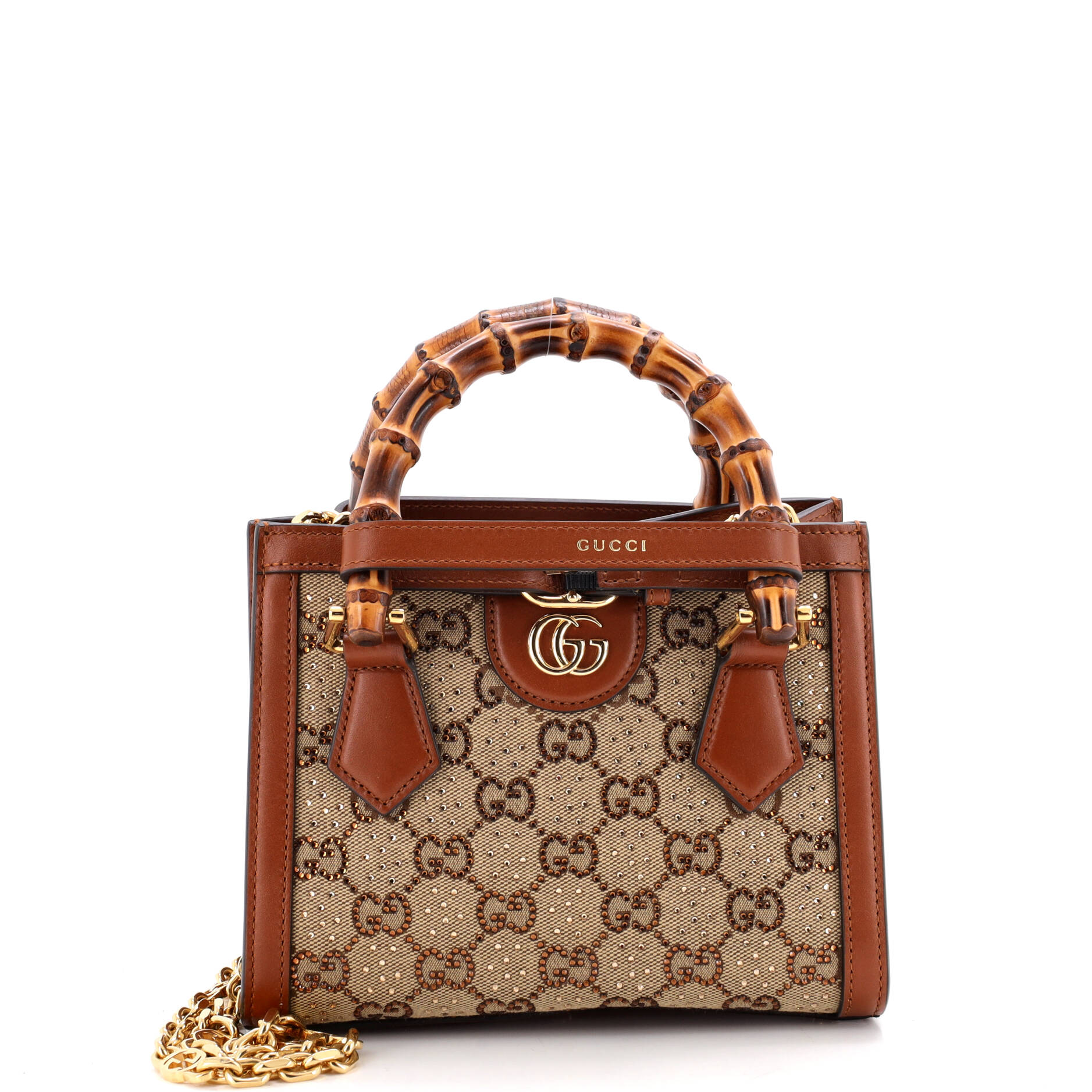 Diana NM Bamboo Handle Tote Crystal Embellished GG Canvas Mini