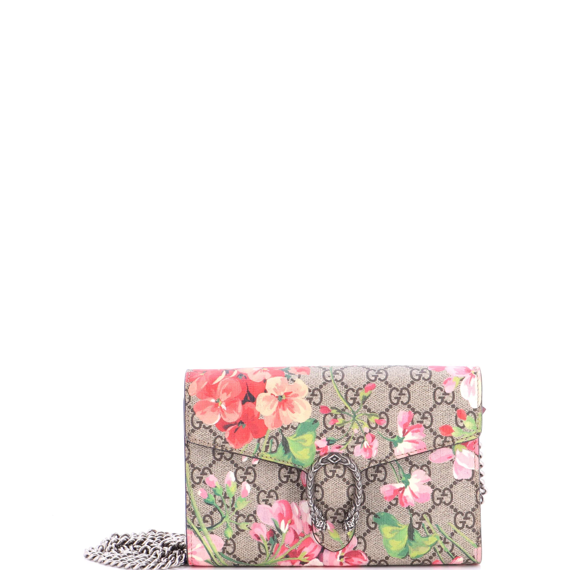 Dionysus Chain Wallet Blooms Print GG Coated Canvas Small