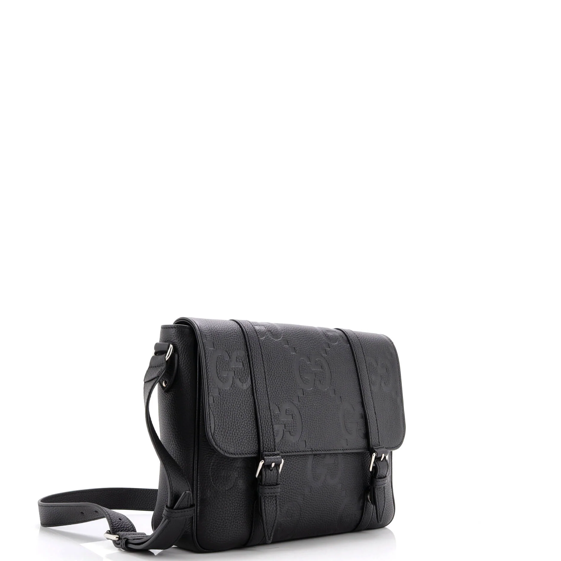 Double Belt Flap Messenger Bag Jumbo GG Embossed Leather Medium - Image 2
