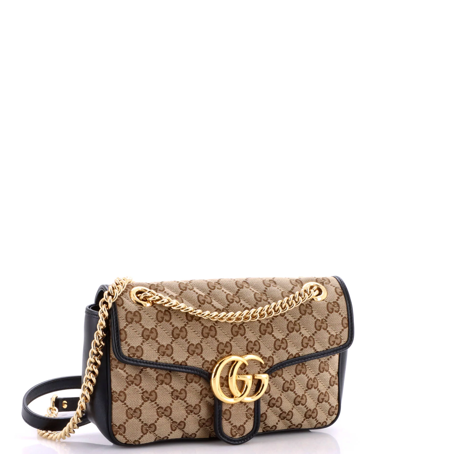 GG Marmont Flap Bag Diagonal Quilted GG Canvas with Leather Small - Image 2