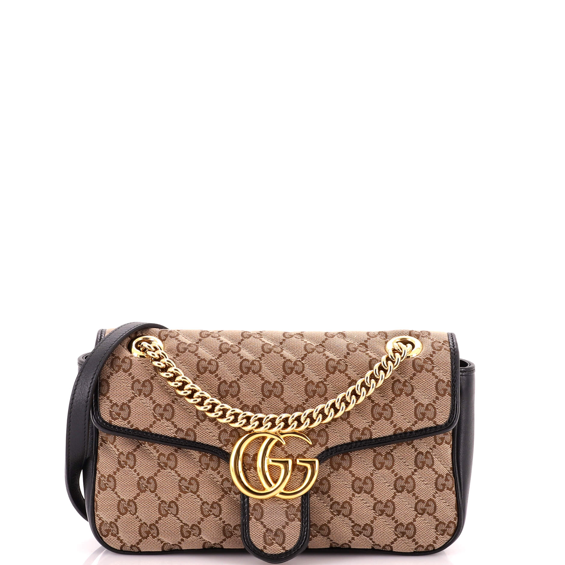 GG Marmont Flap Bag Diagonal Quilted GG Canvas with Leather Small