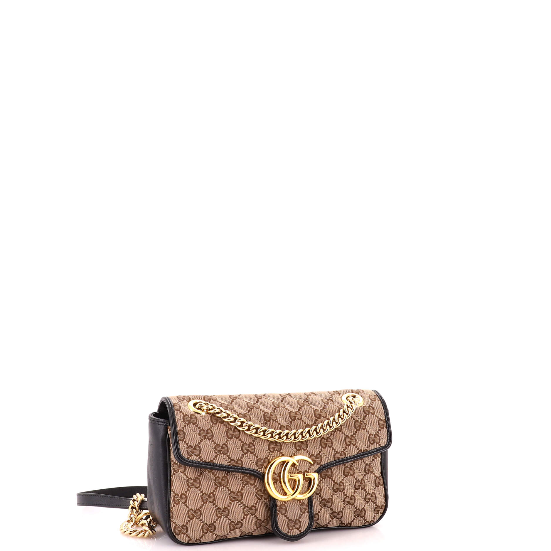 GG Marmont Flap Bag Diagonal Quilted GG Canvas with Leather Small - Image 2