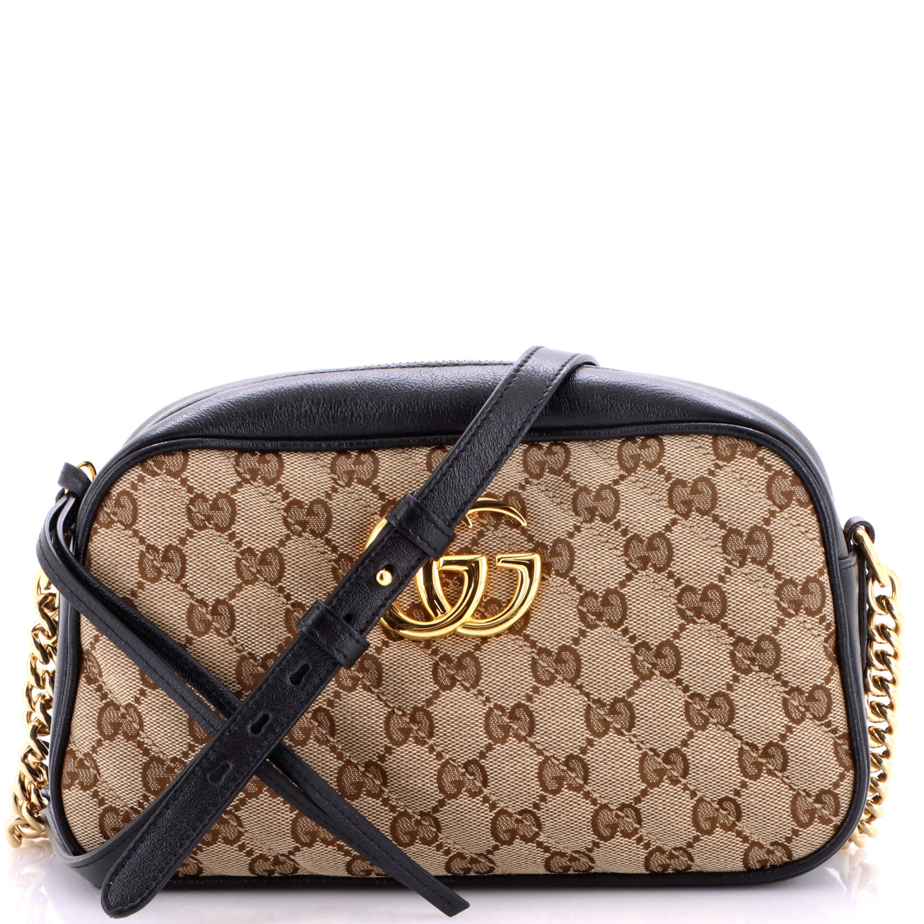 GG Marmont Shoulder Bag Diagonal Quilted GG Canvas with Leather Small