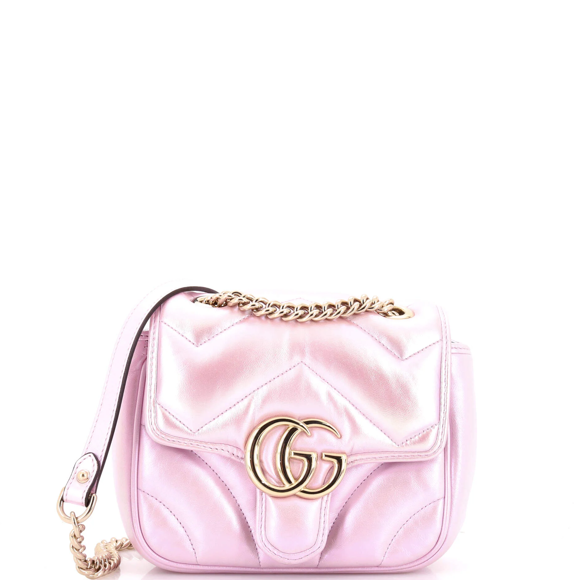 GG Marmont Square Flap Bag Chevron Iridescent Leather Mini