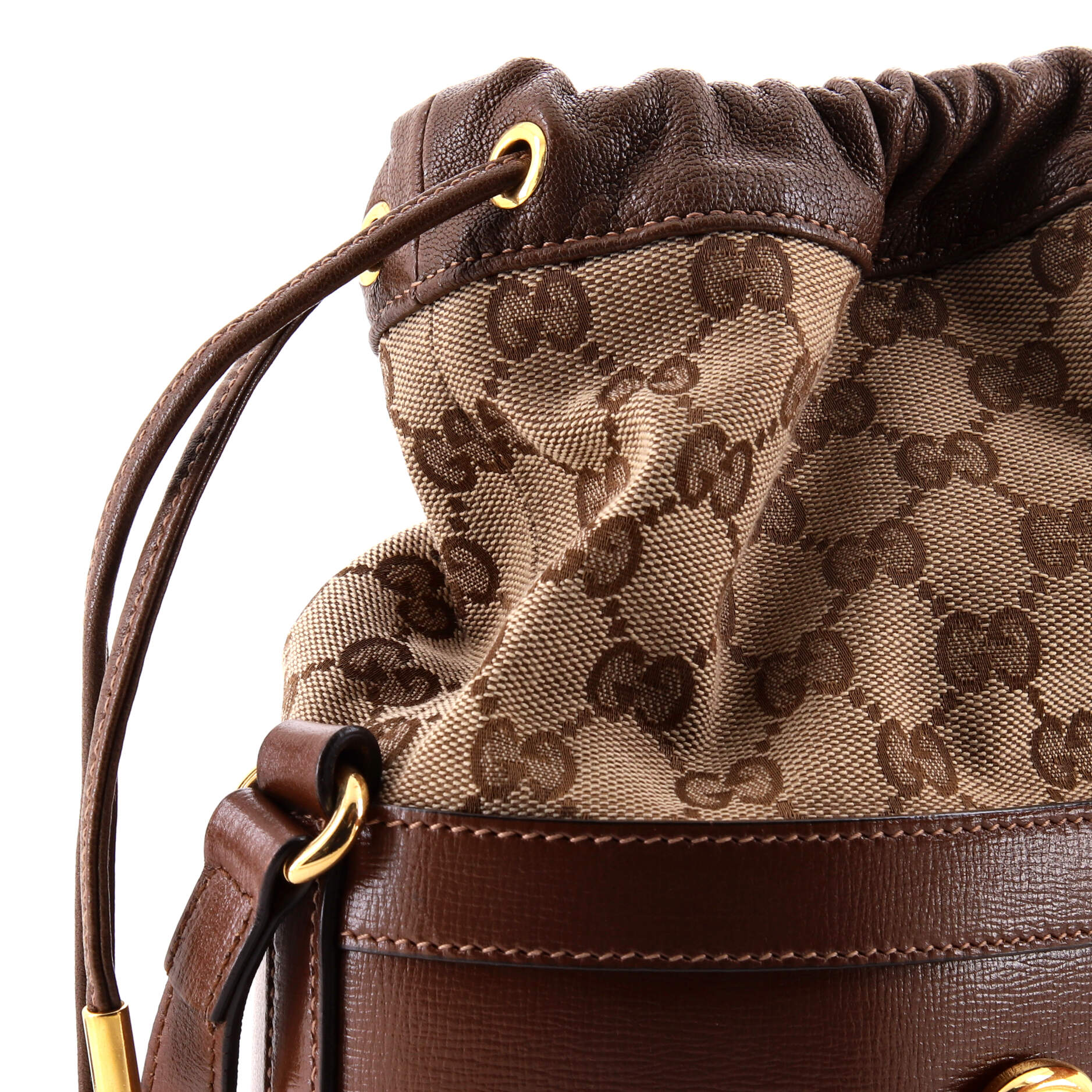 Horsebit 1955 Bucket Crossbody Bag Leather and GG Canvas Small - Image 6