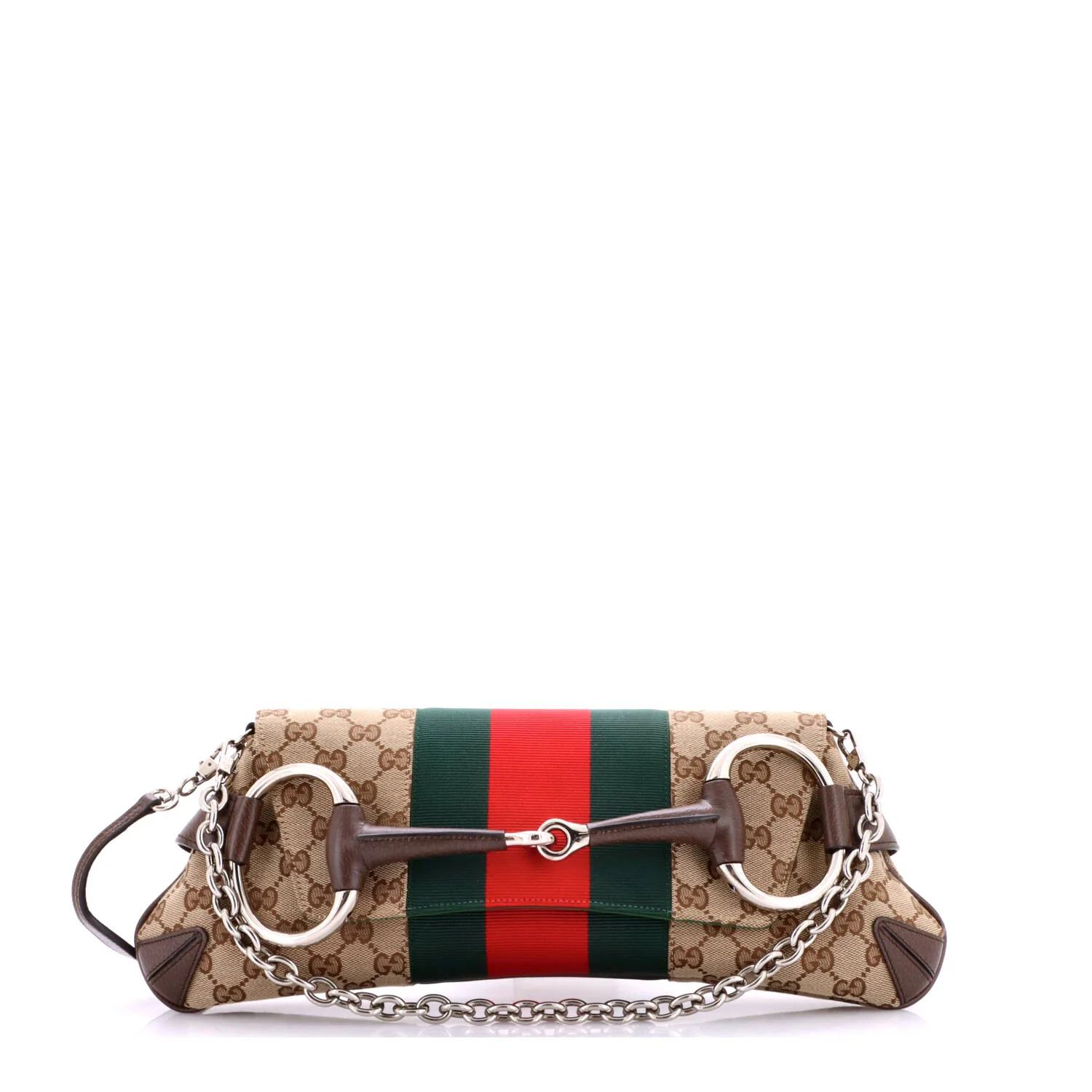 Horsebit NM Web Chain Clutch GG Canvas Medium
