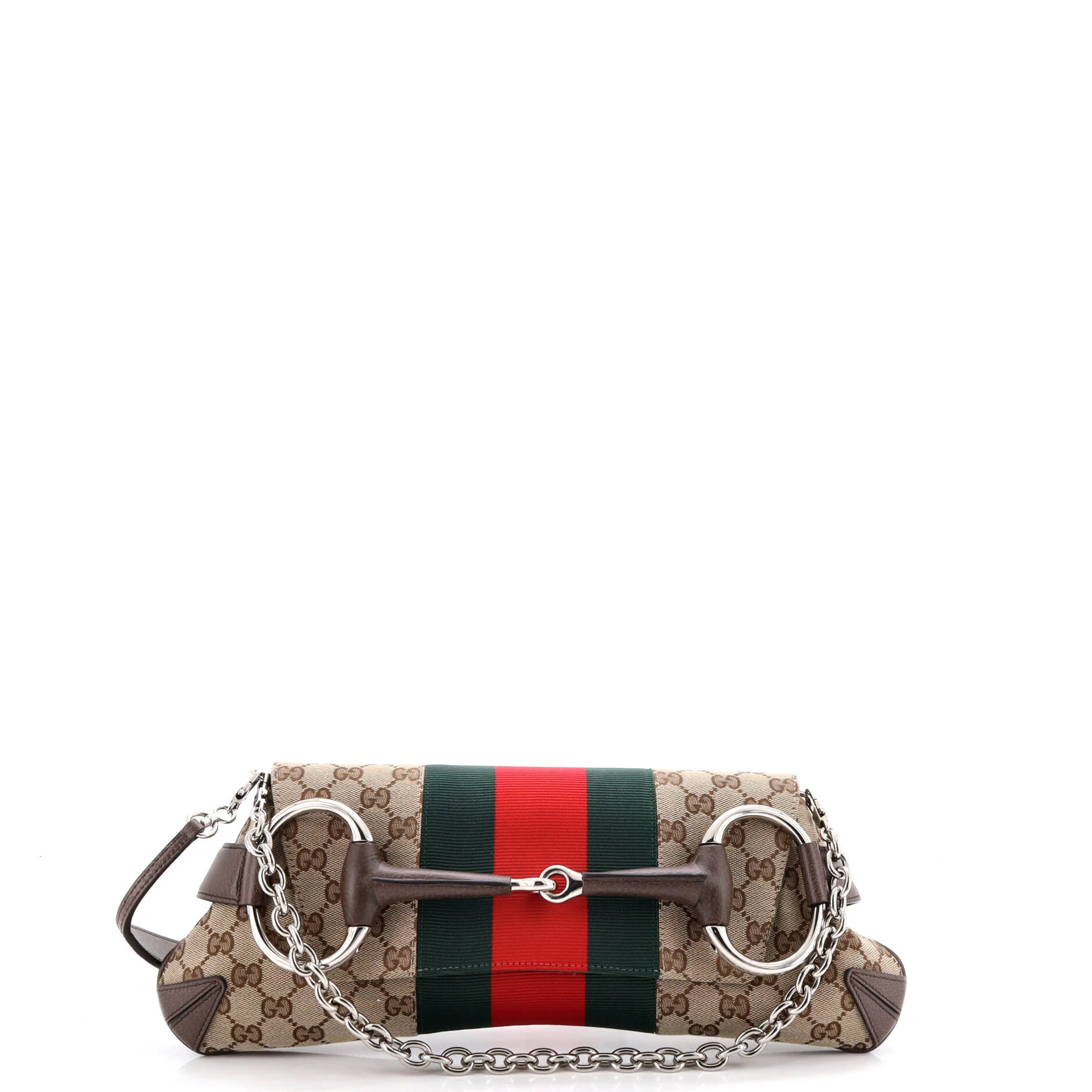 Horsebit NM Web Chain Clutch GG Canvas Medium