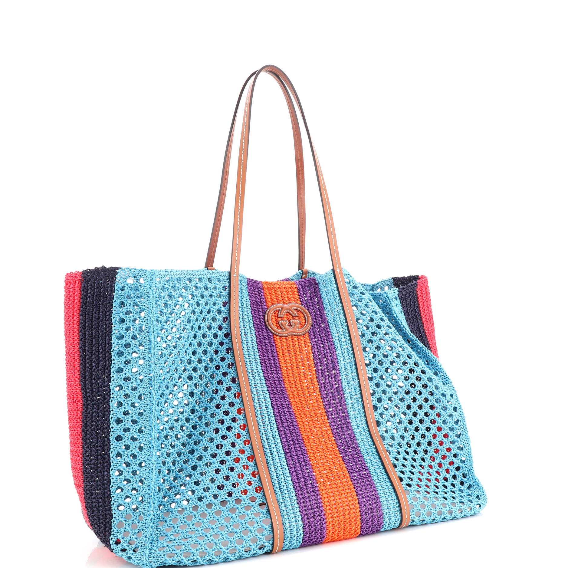 Interlocking G Web Tote Raffia Medium - Image 2