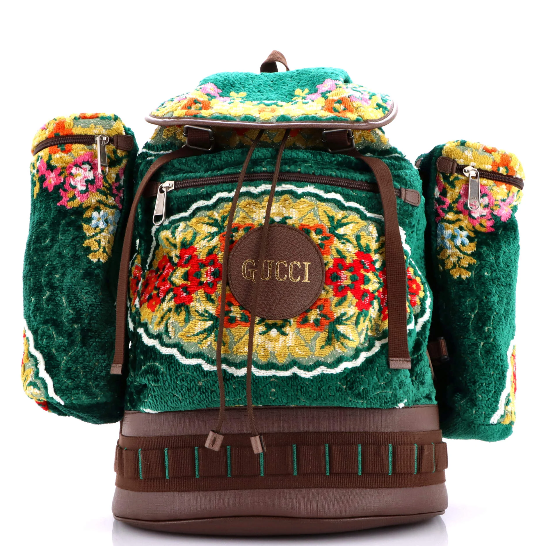 Multiple Pocket Backpack Floral Velvet Jacquard Large