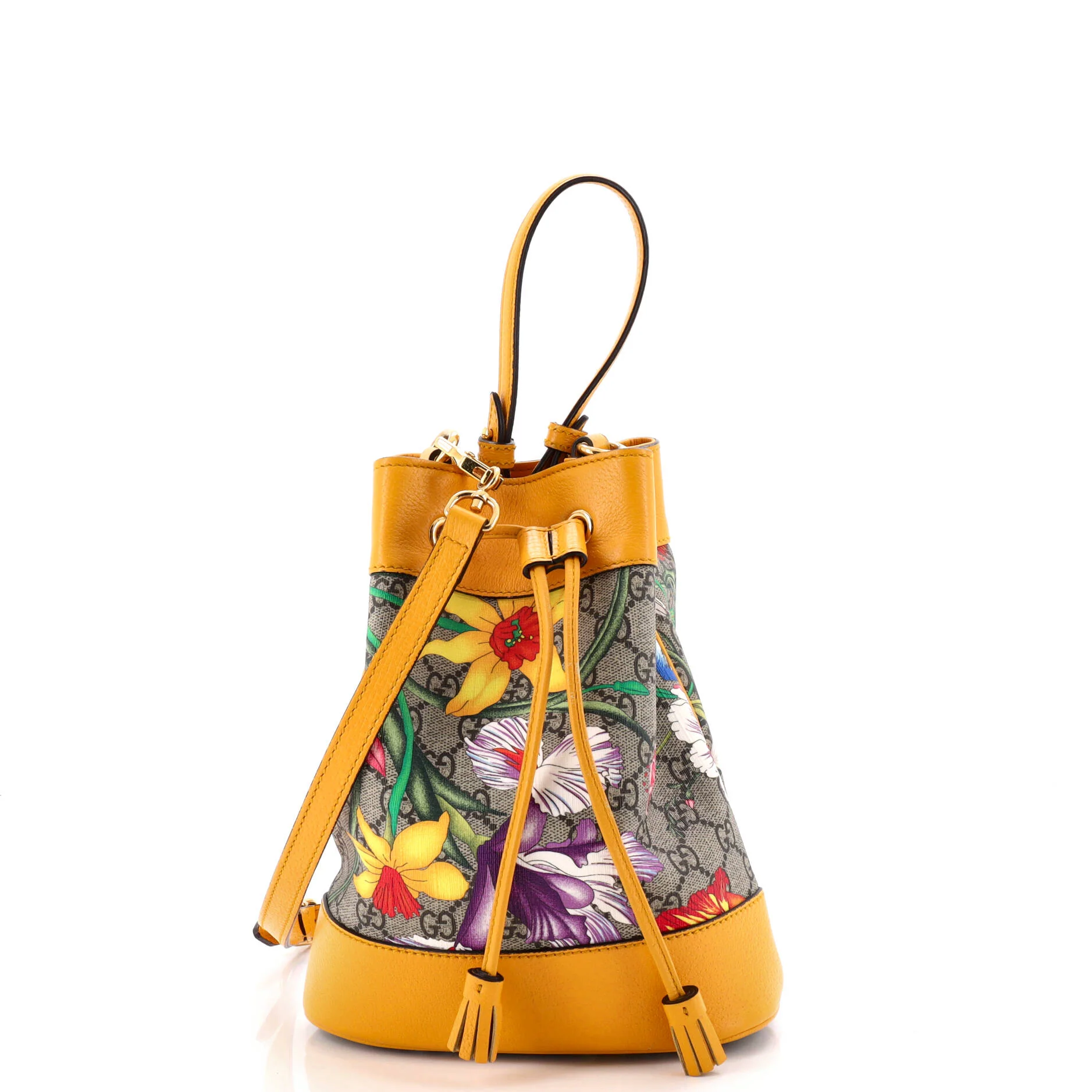 Ophidia Bucket Bag Flora GG Coated Canvas and Leather Small