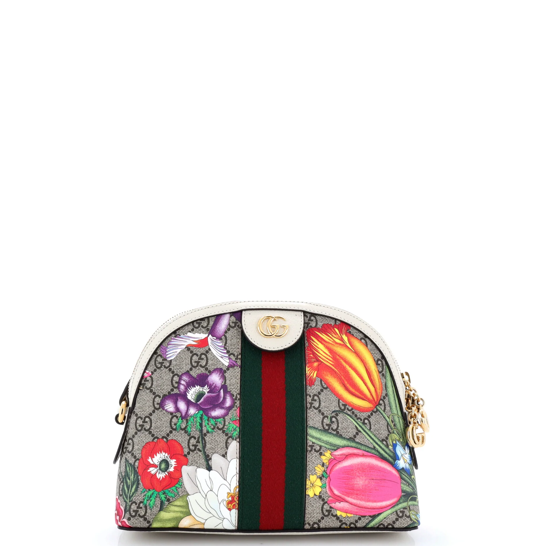 Ophidia Dome Shoulder Bag Flora GG Coated Canvas Small