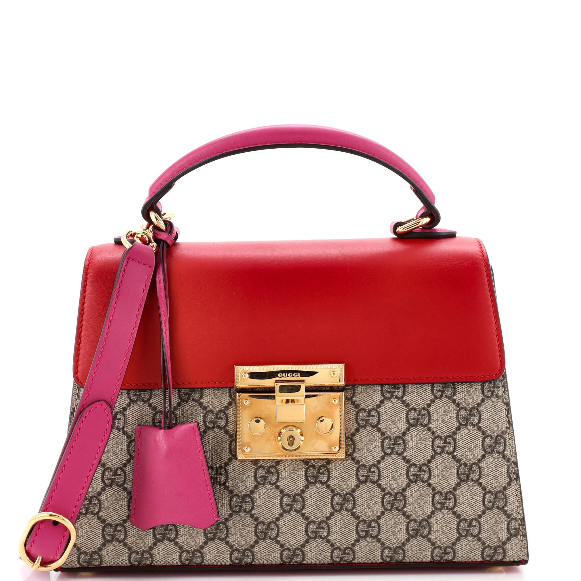 Padlock Top Handle Bag GG Coated Canvas and Leather Small
