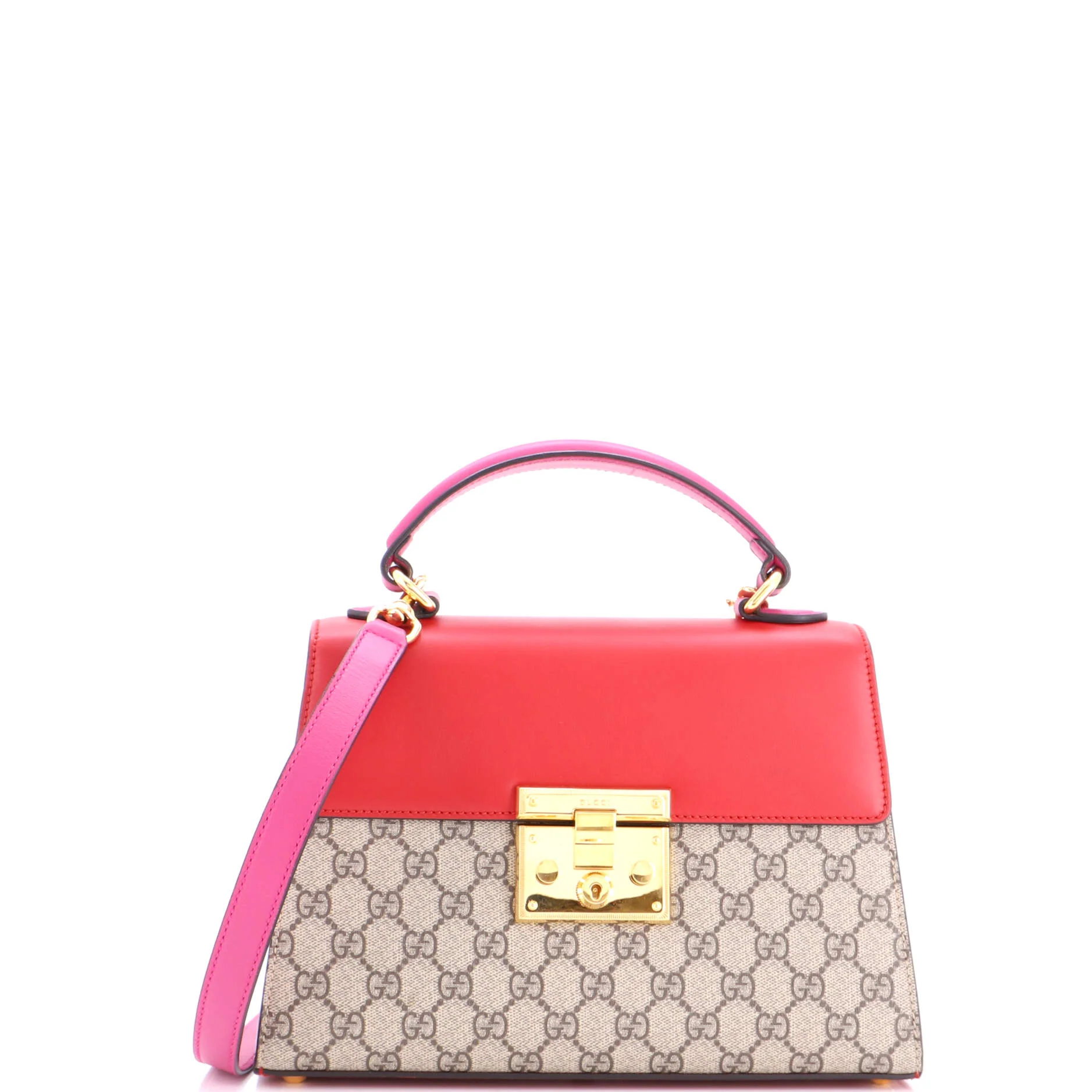 Padlock Top Handle Bag GG Coated Canvas and Leather Small