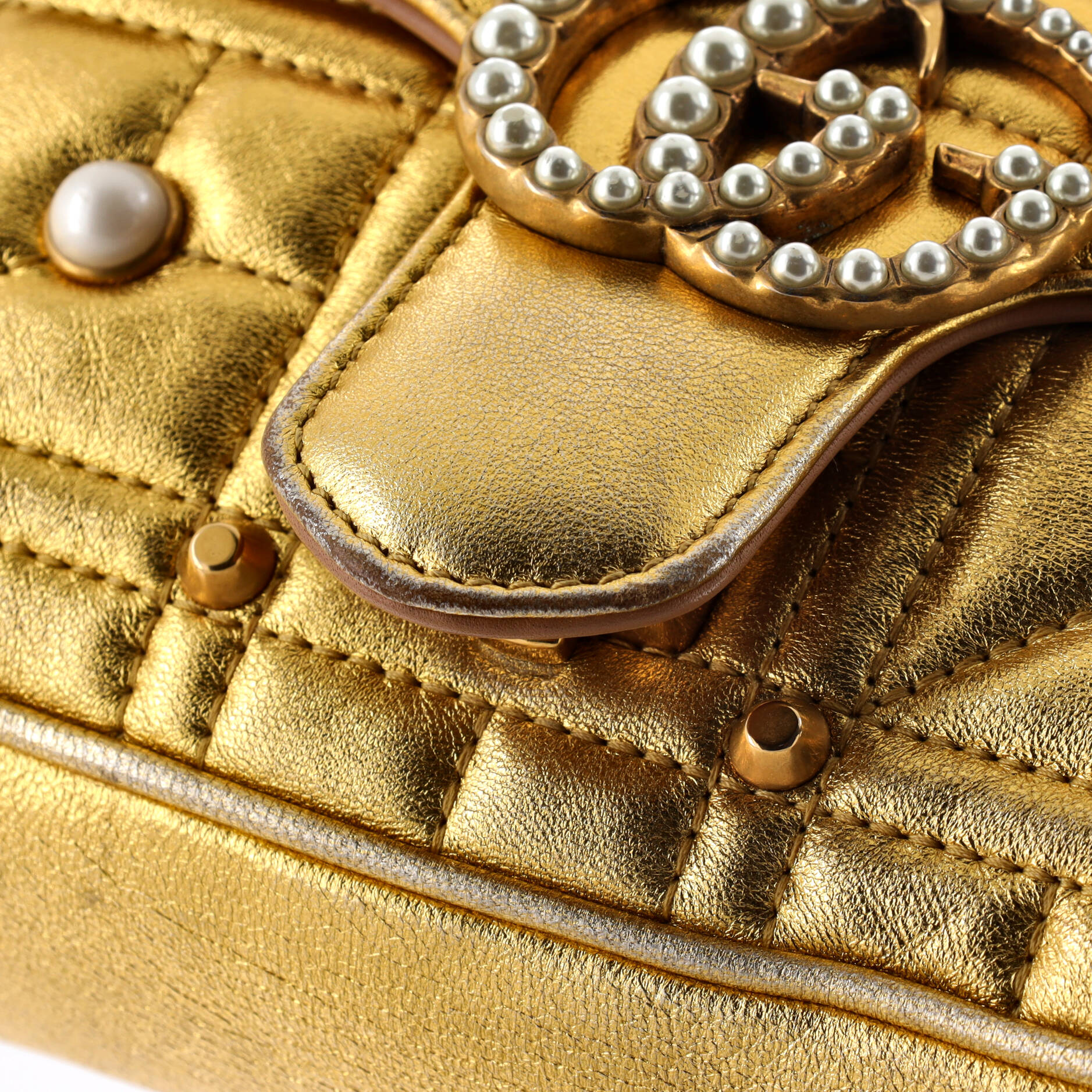 Pearly GG Marmont Flap Bag Embellished Matelasse Leather Mini - Image 6