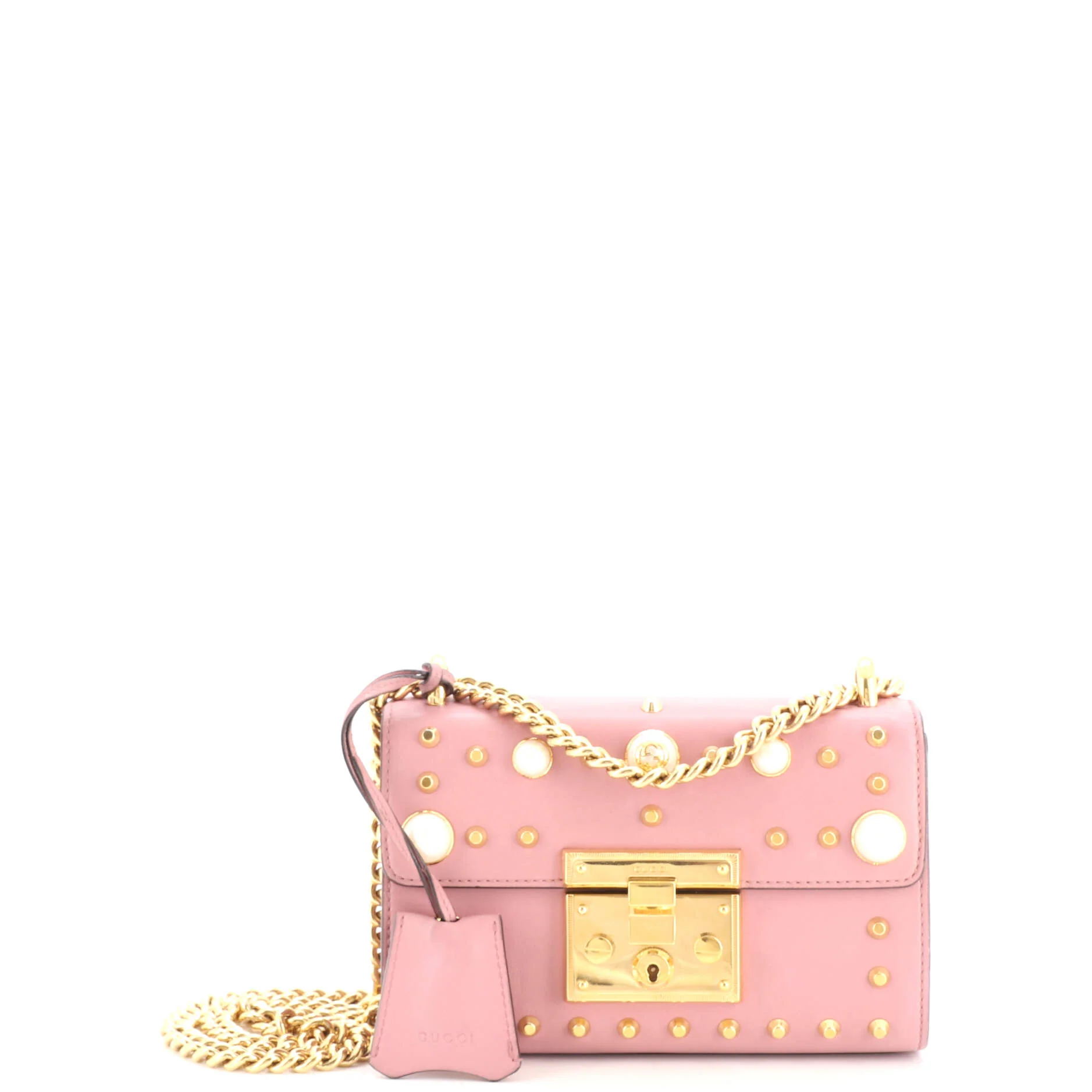 Pearly Padlock Shoulder Bag Studded Leather Small