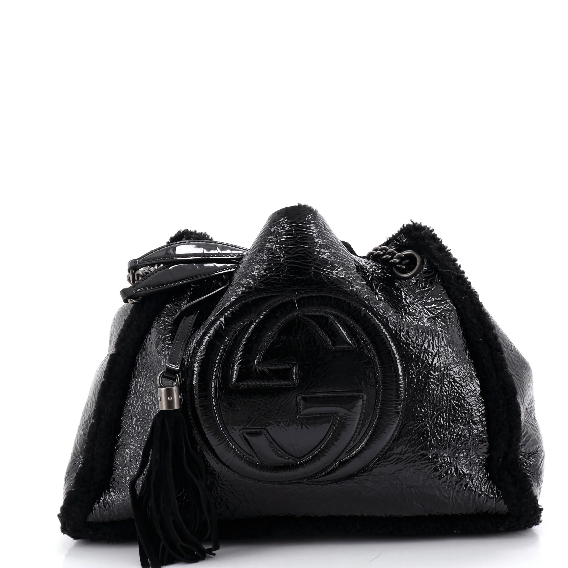 Soho Chain Strap Shoulder Bag Patent and Shearling Medium