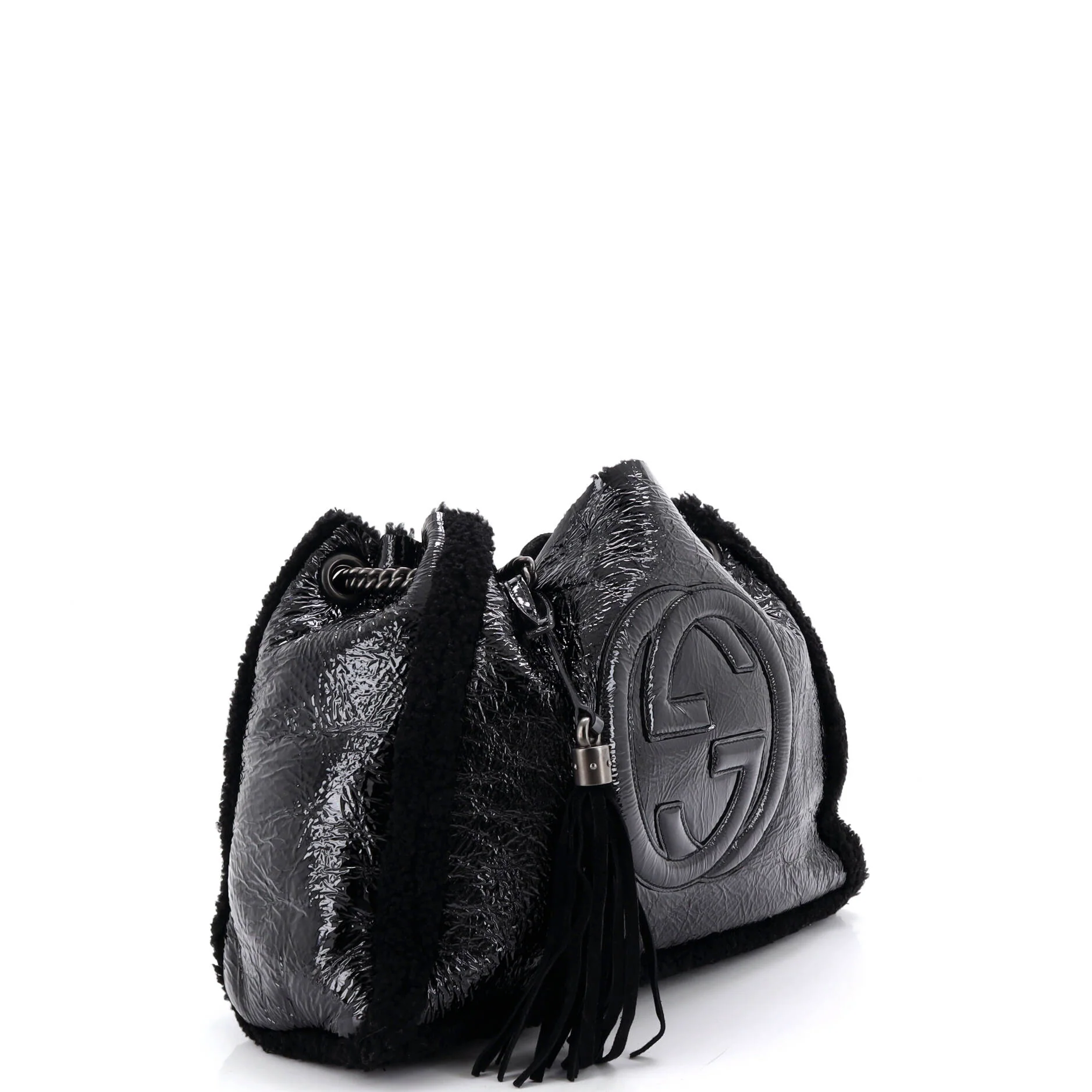 Soho Chain Strap Shoulder Bag Patent and Shearling Medium - Image 3
