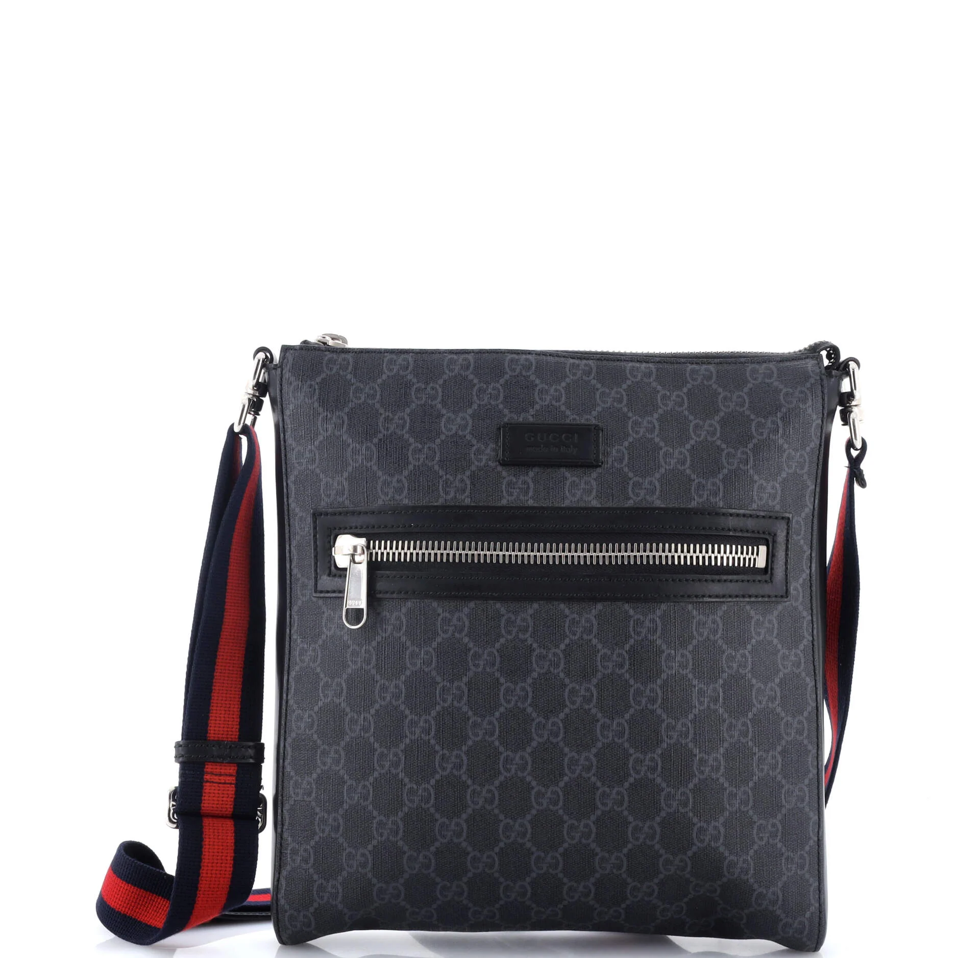 Web Strap Front Zip Messenger Bag GG Coated Canvas Medium