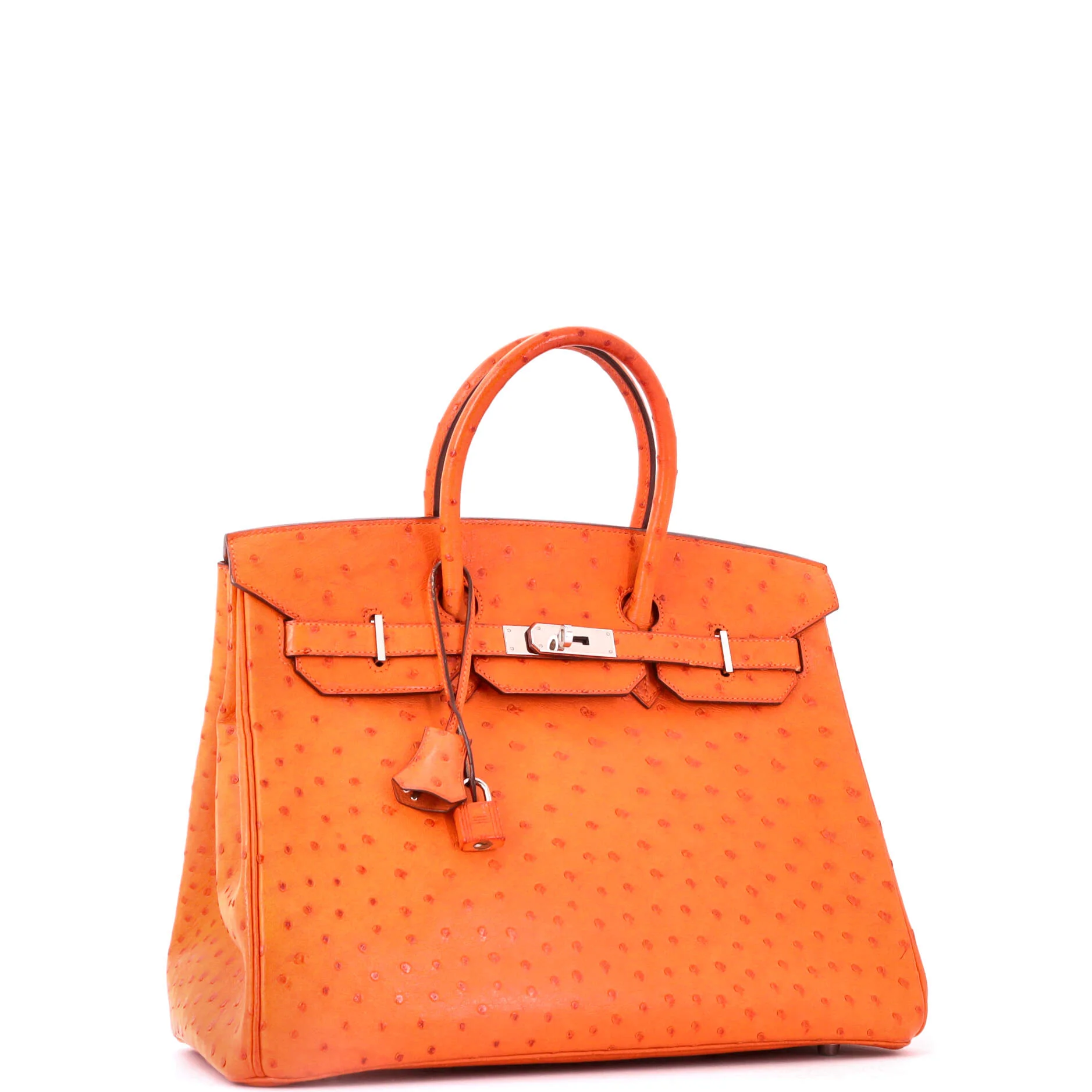 Birkin Handbag Tangerine Ostrich with Palladium Hardware 35 - Image 2