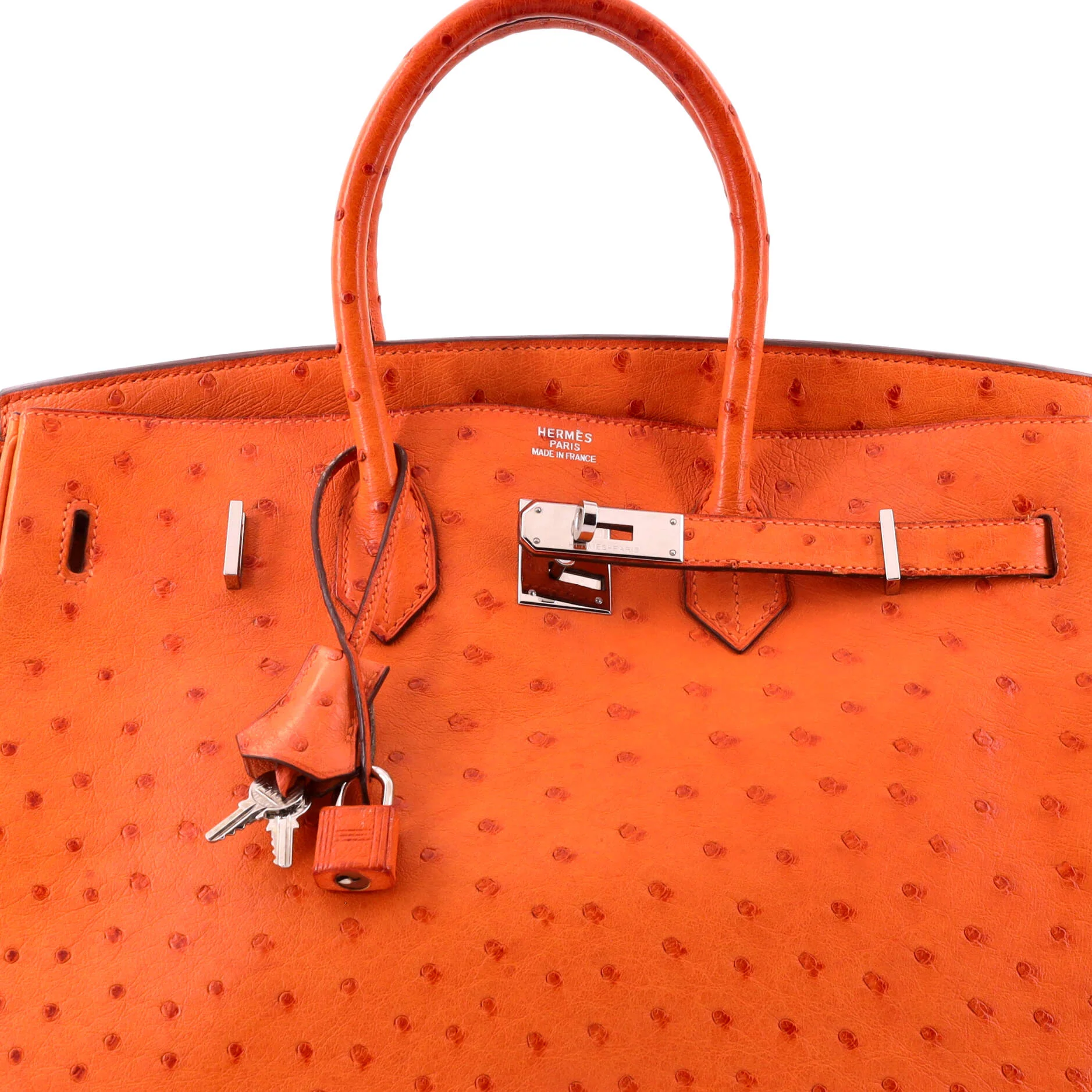 Birkin Handbag Tangerine Ostrich with Palladium Hardware 35 - Image 5