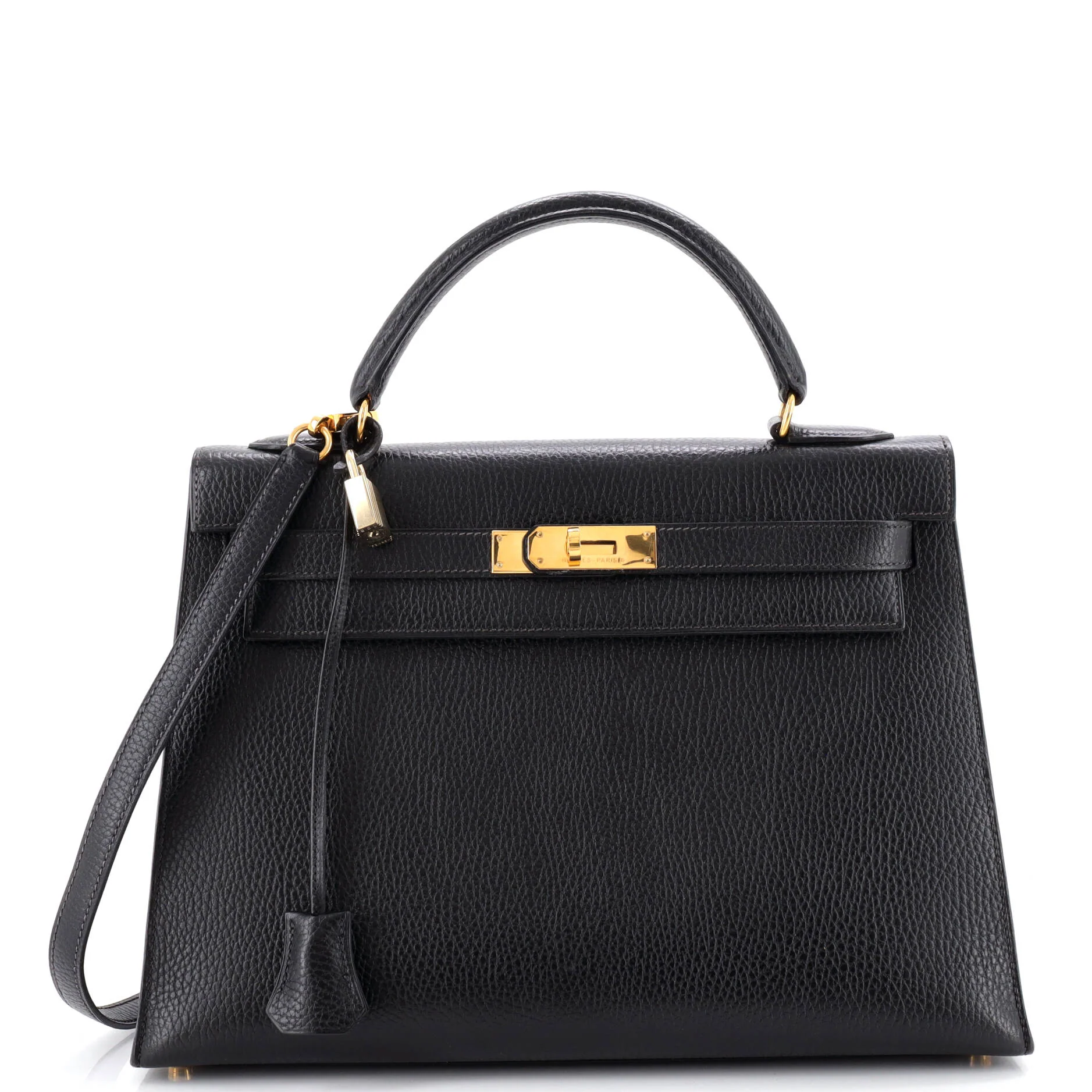 Kelly Handbag Noir Ardennes with Gold Hardware 32