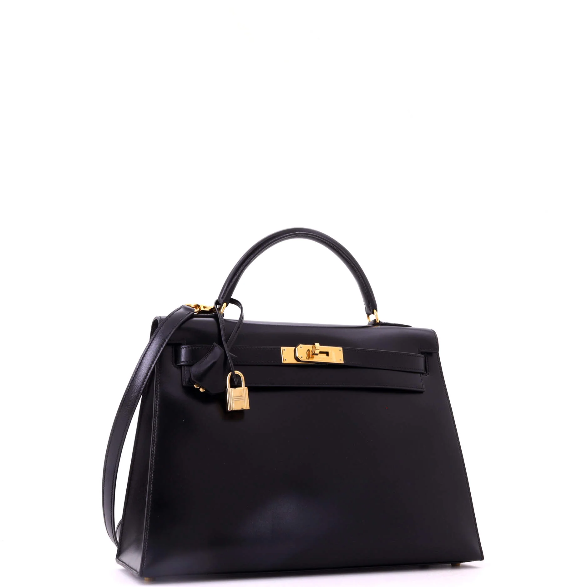 Kelly Handbag Noir Box Calf with Gold Hardware 32 - Image 3