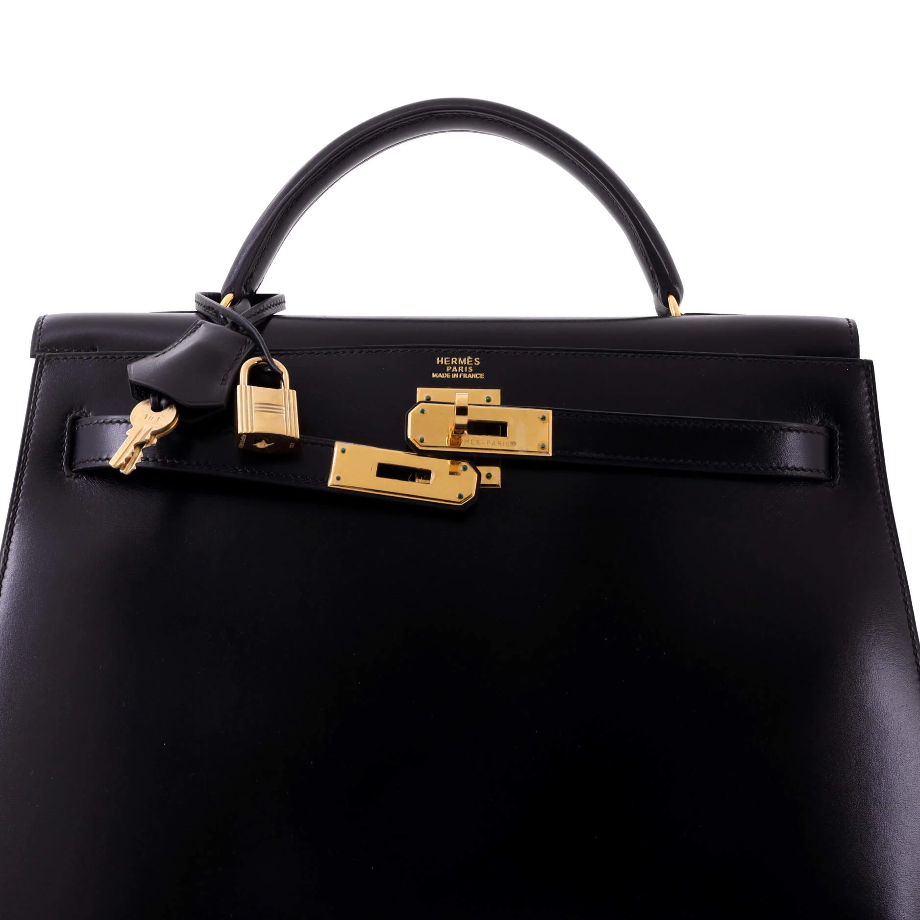 Kelly Handbag Noir Box Calf with Gold Hardware 32 - Image 7
