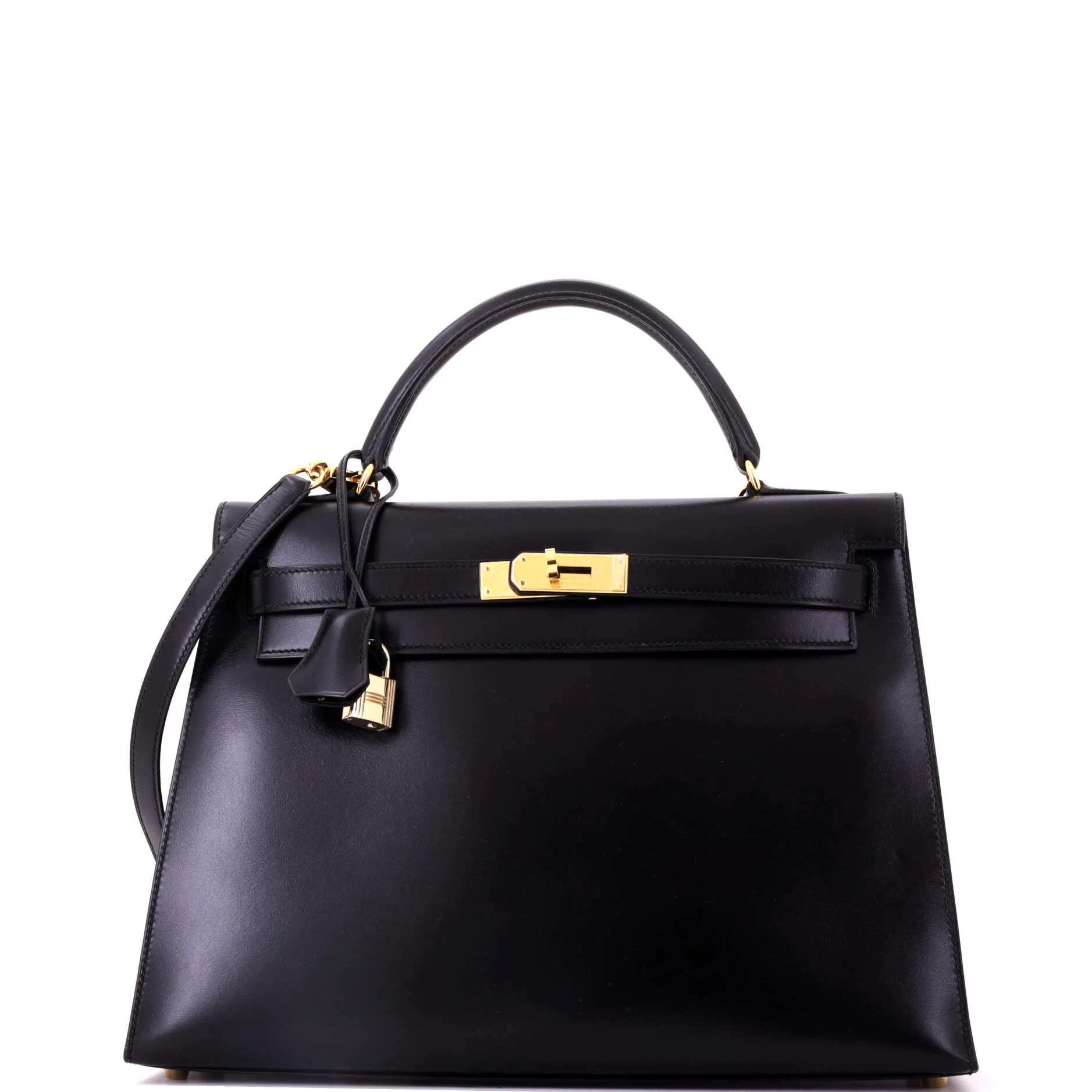 Kelly Handbag Noir Box Calf with Gold Hardware 32