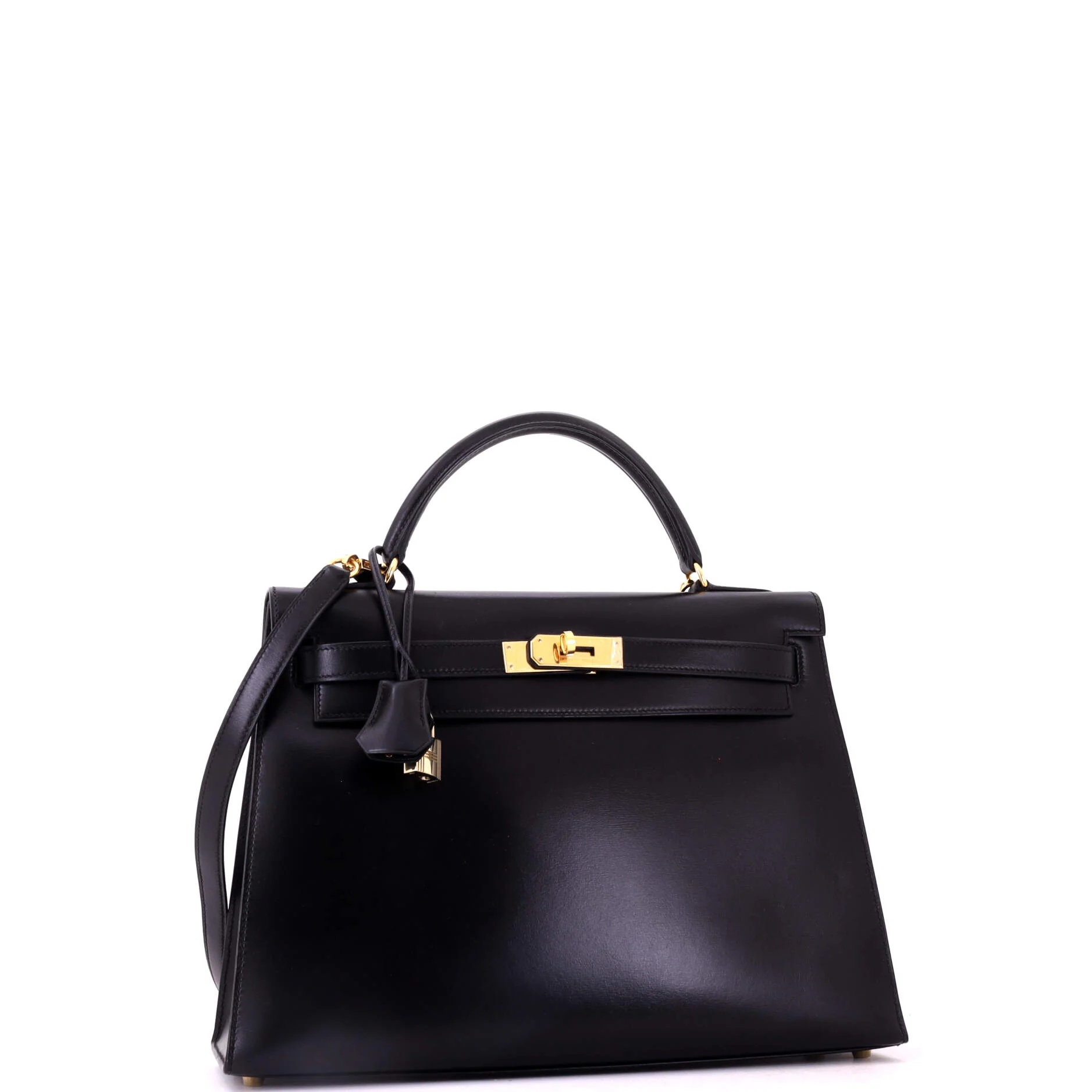 Kelly Handbag Noir Box Calf with Gold Hardware 32 - Image 2