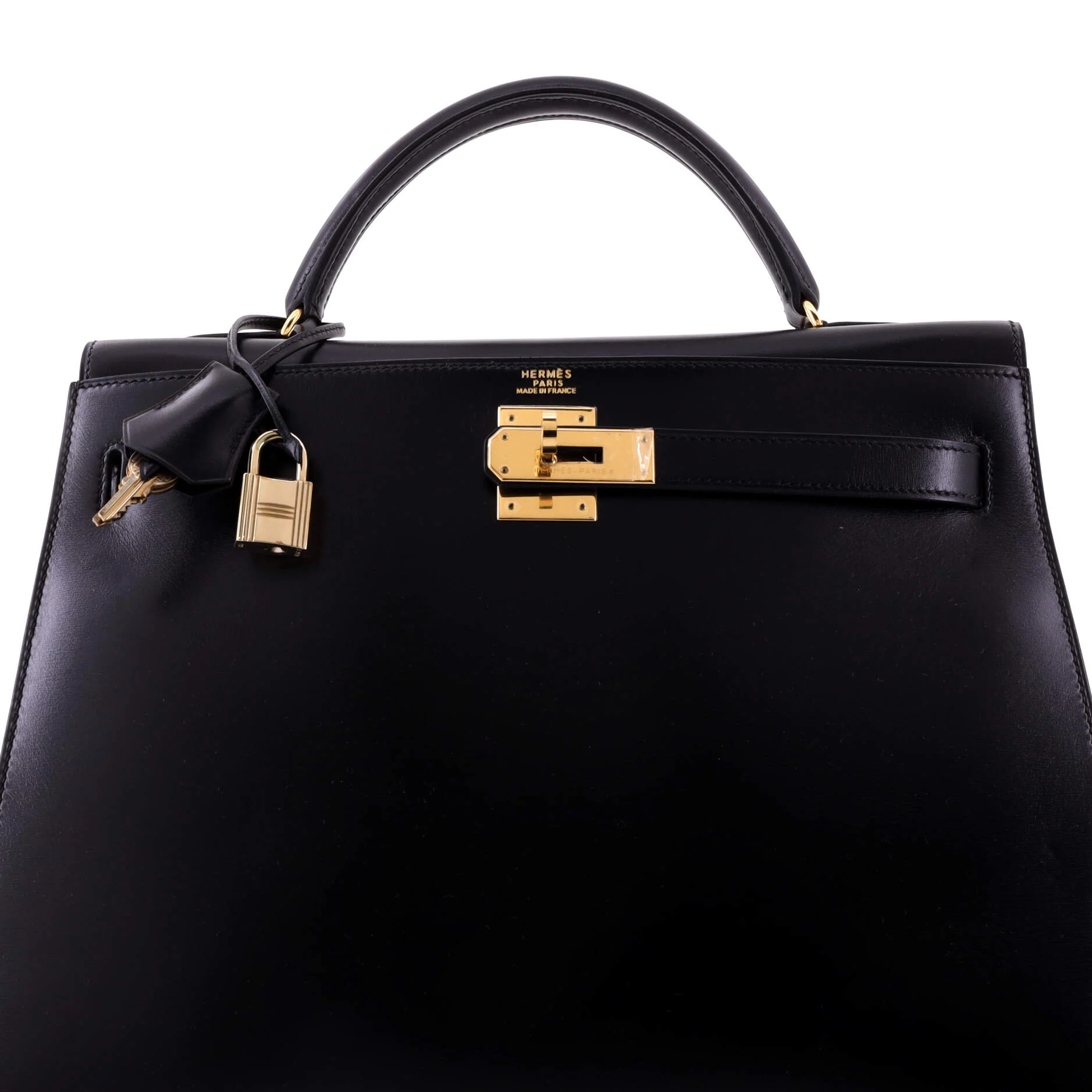 Kelly Handbag Noir Box Calf with Gold Hardware 32 - Image 5