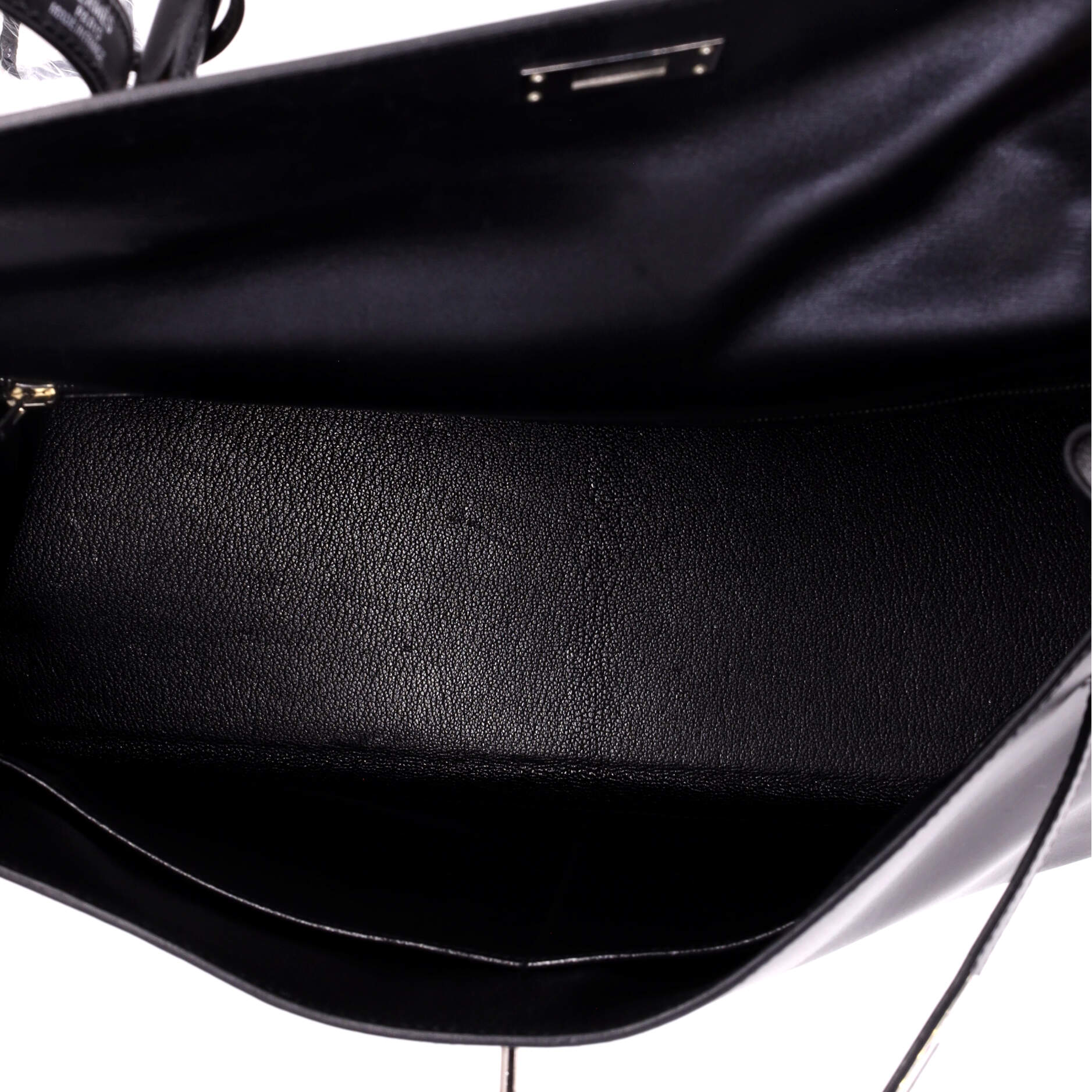 Kelly Handbag Noir Box Calf with Palladium Hardware 35 - Image 6