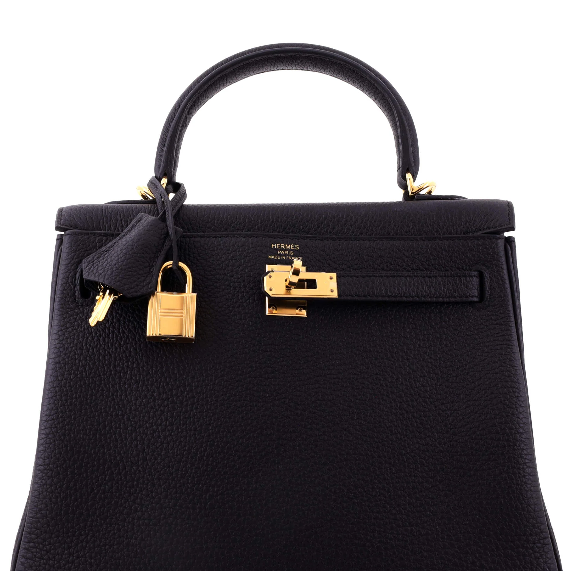 Kelly Handbag Noir Togo with Gold Hardware 25 - Image 6