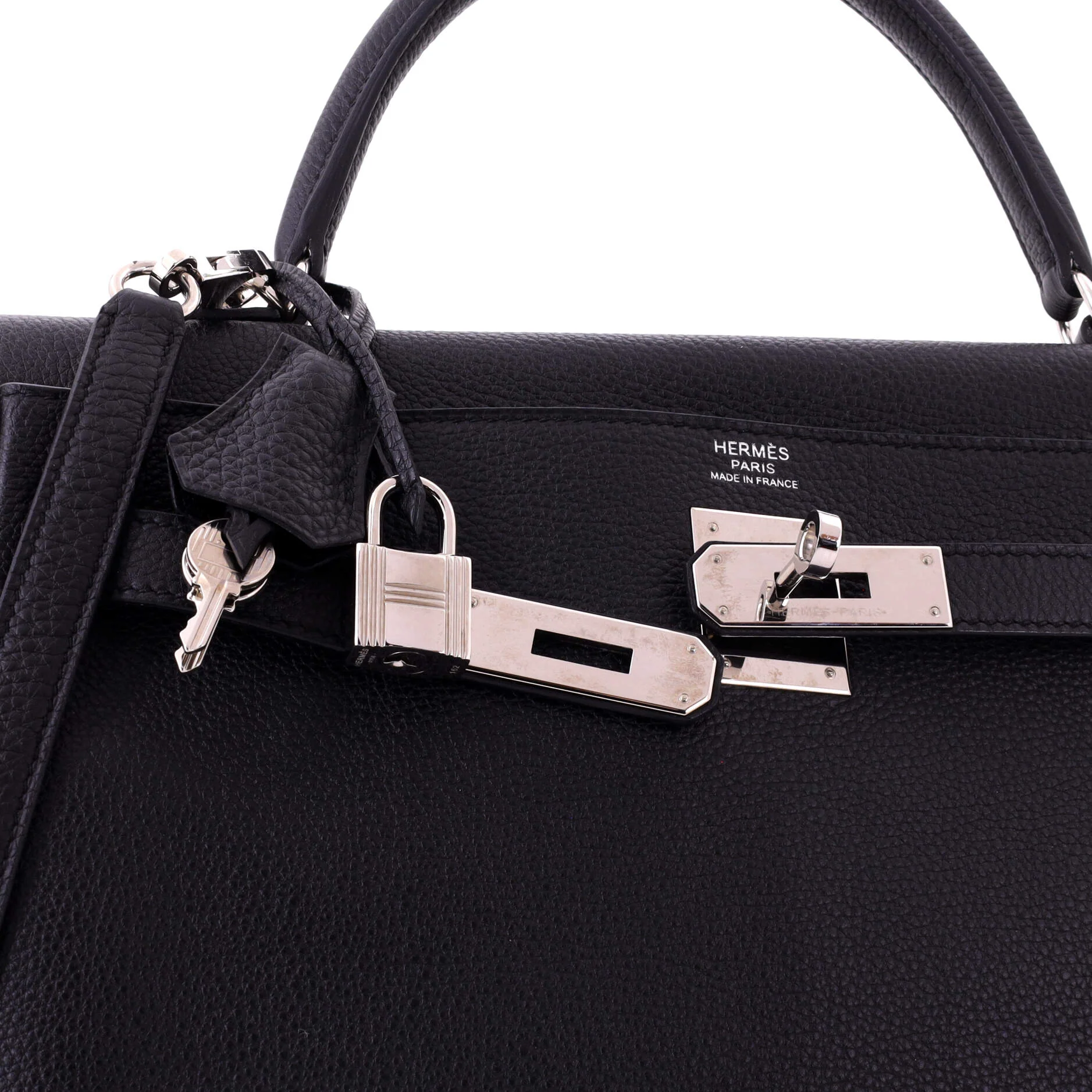 Kelly Handbag Noir Togo with Palladium Hardware 32 - Image 7