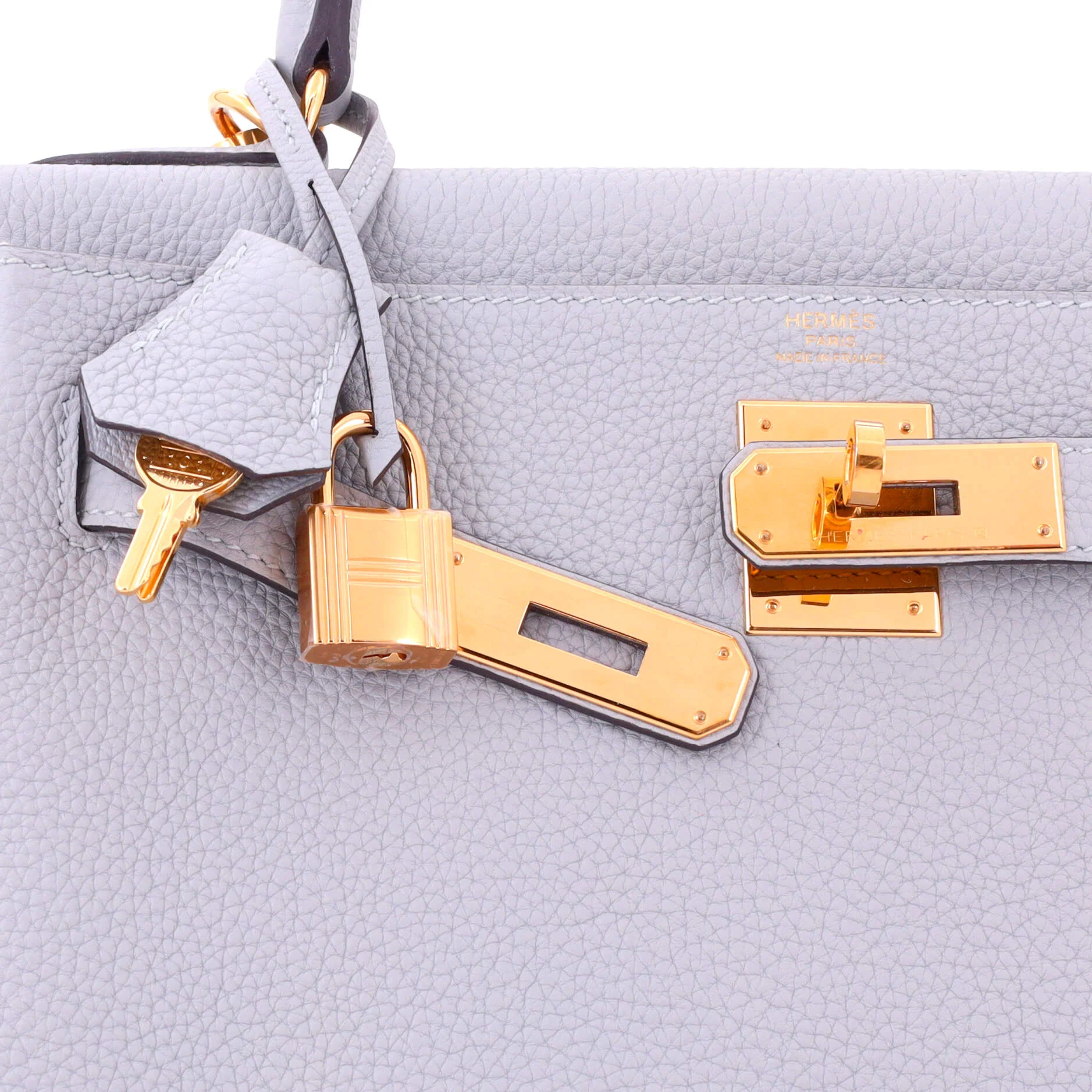 Kelly Handbag Bleu Glacier Togo with Gold Hardware 28 - Image 7