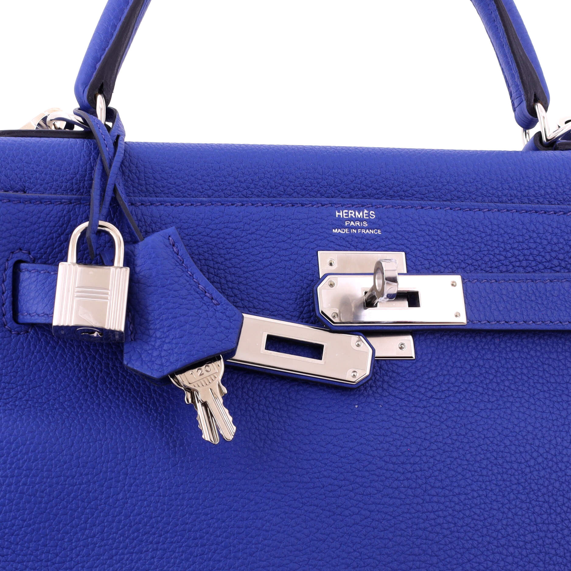 Kelly Handbag Bleu Royal Togo with Palladium Hardware 28 - Image 7