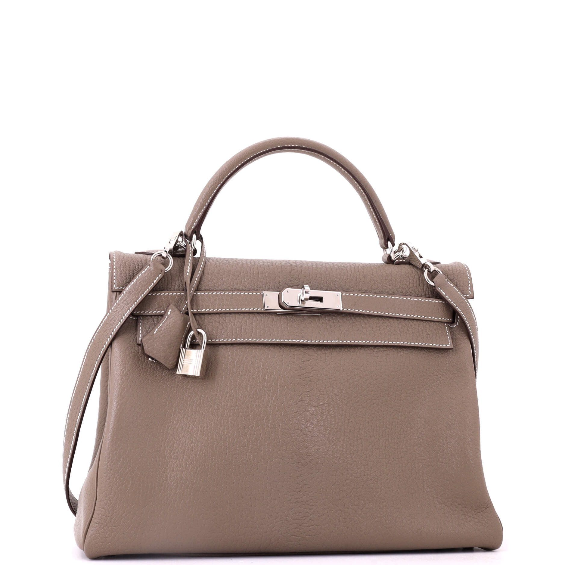 Kelly Handbag Grey Chevre de Coromandel with Palladium Hardware 32 - Image 3
