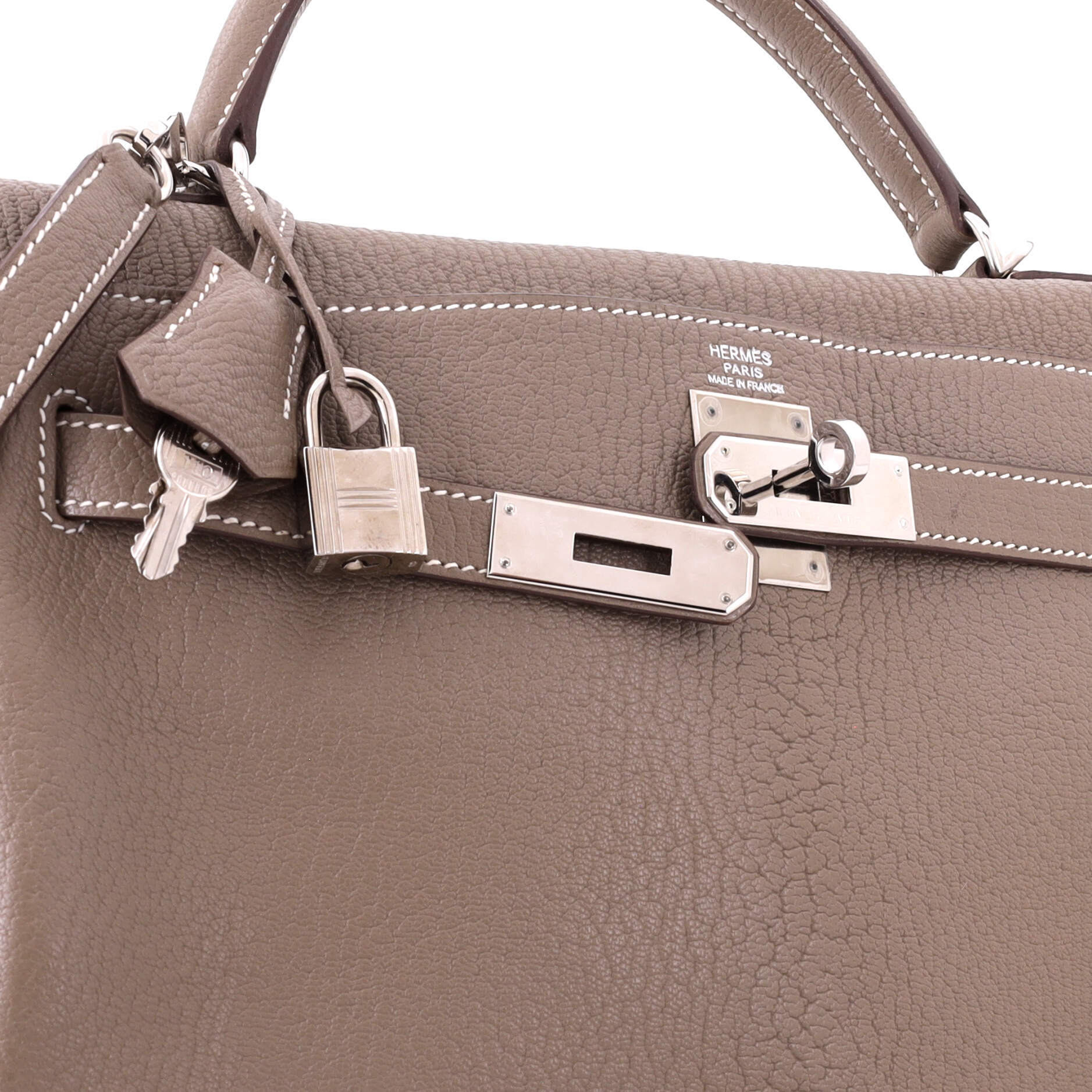 Kelly Handbag Grey Chevre de Coromandel with Palladium Hardware 32 - Image 7