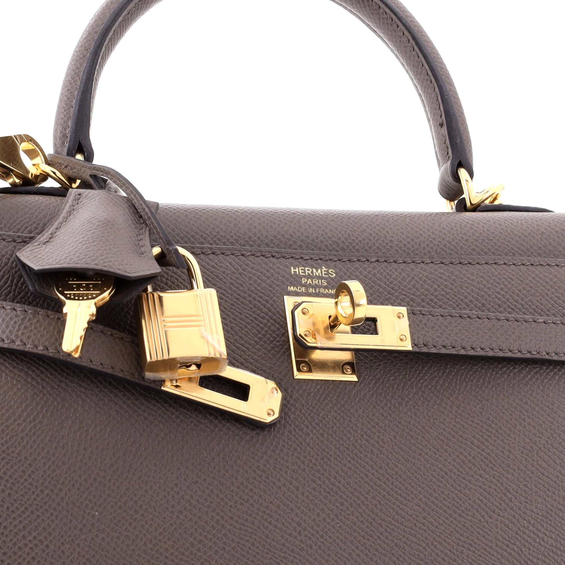 Kelly Handbag Grey Epsom with Gold Hardware 25 - Image 6