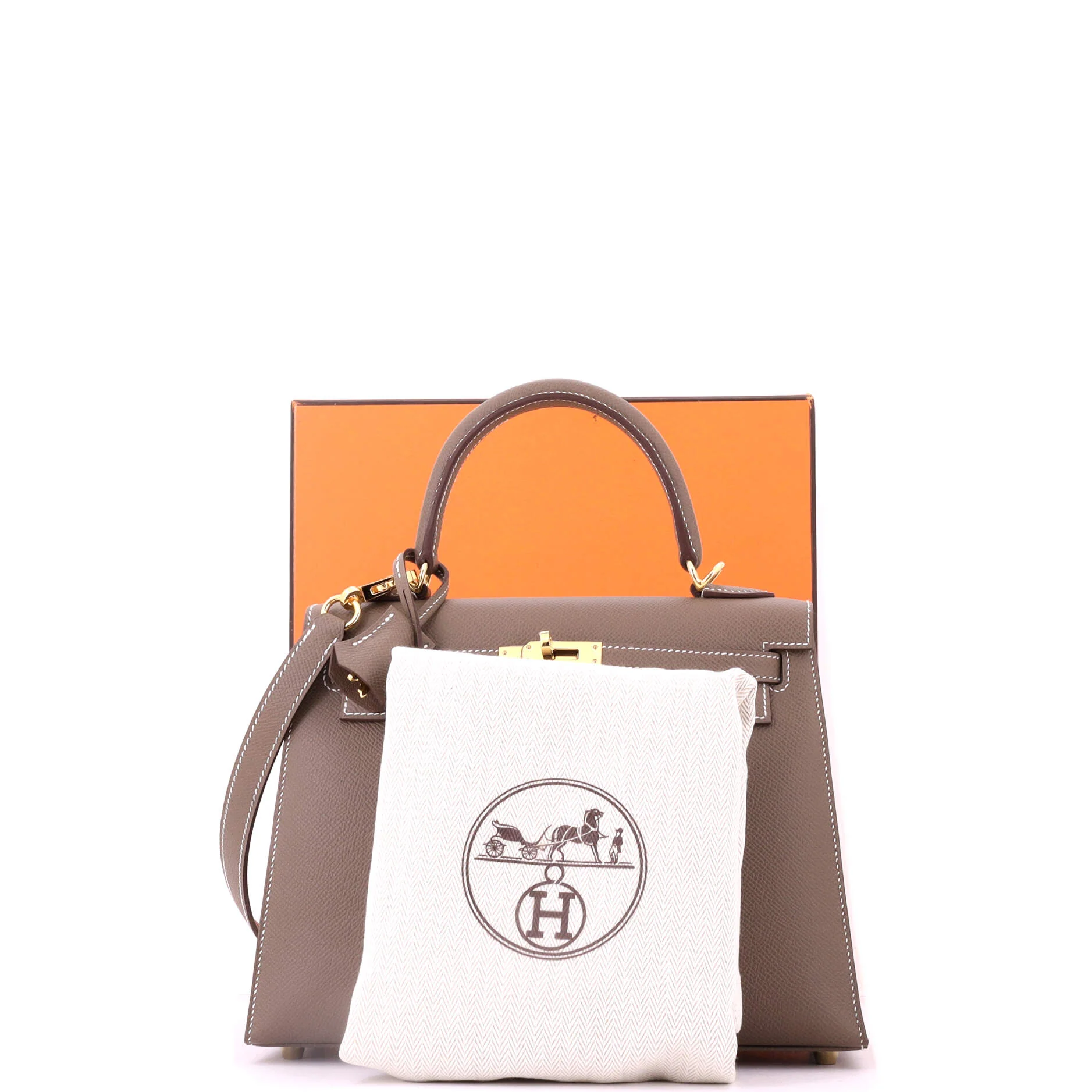 Kelly Handbag Grey Epsom with Gold Hardware 25 - Image 2