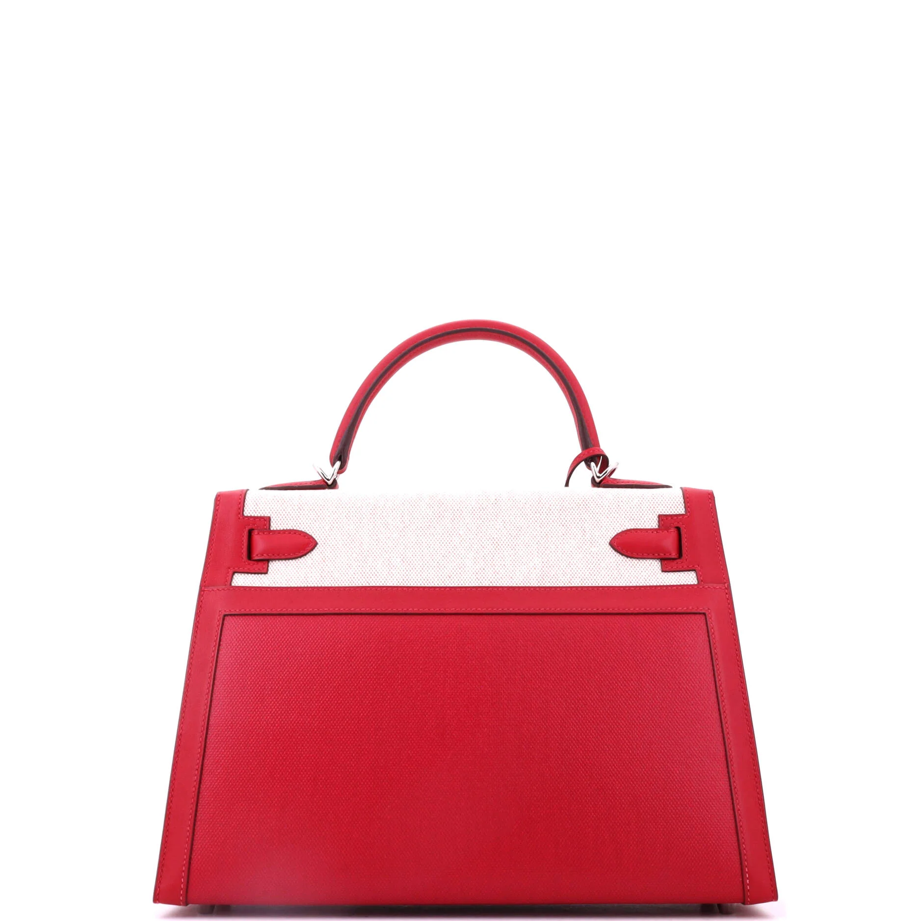 Kelly Handbag Rouge Piment Berline Vache Canvas with Swift and Toile with Palladium Hardware 32 - Image 4