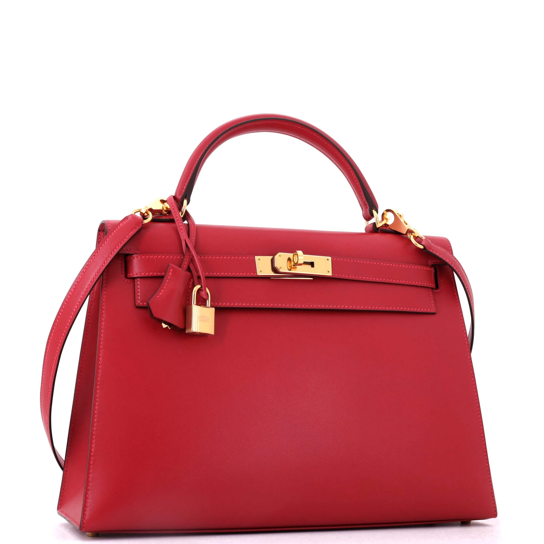 Kelly Handbag Rouge Vif Tadelakt with Gold Hardware 32 - Image 3